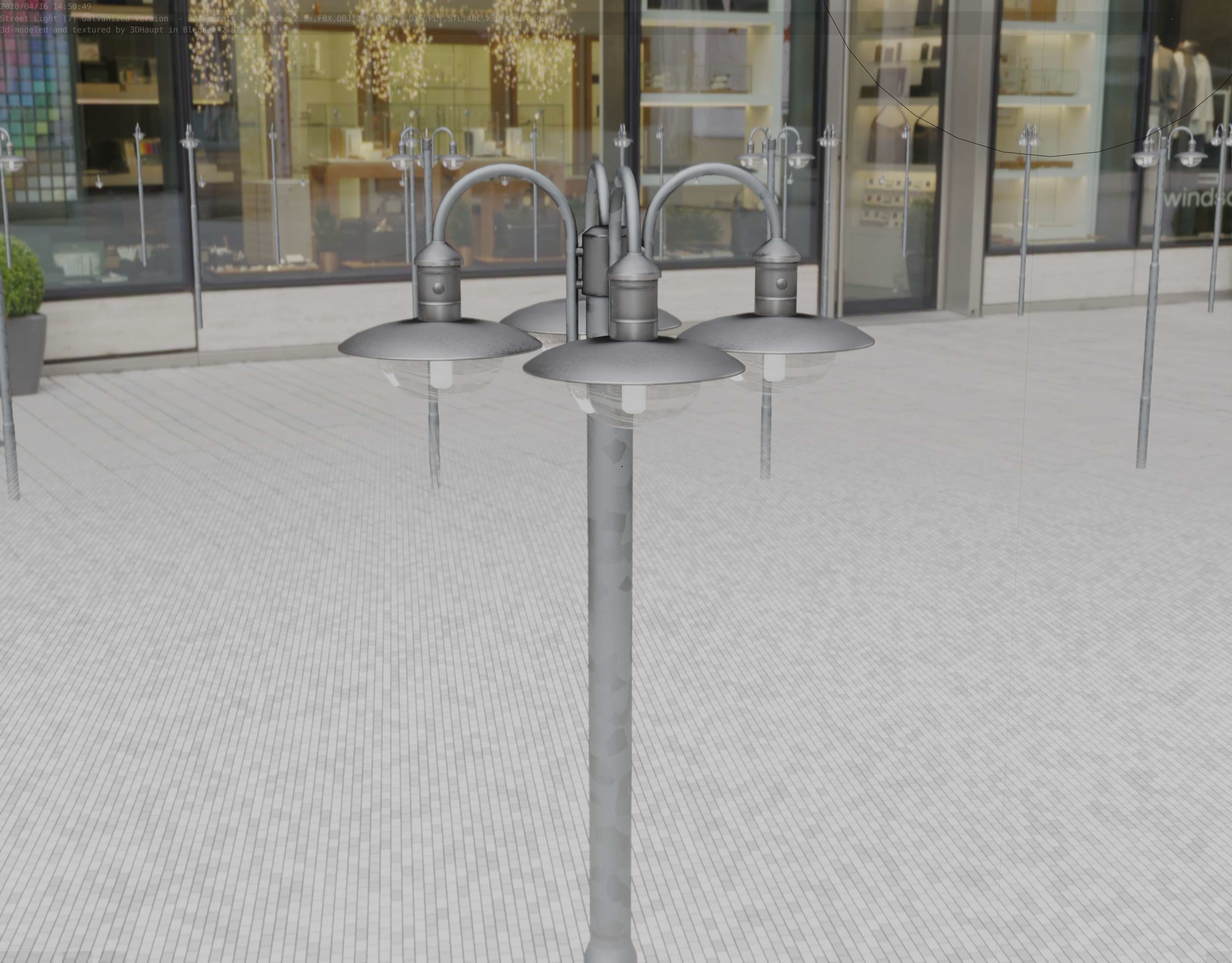 Street Light -7- Galvanized Version -4 Lamps- Low-poly 3D model_78