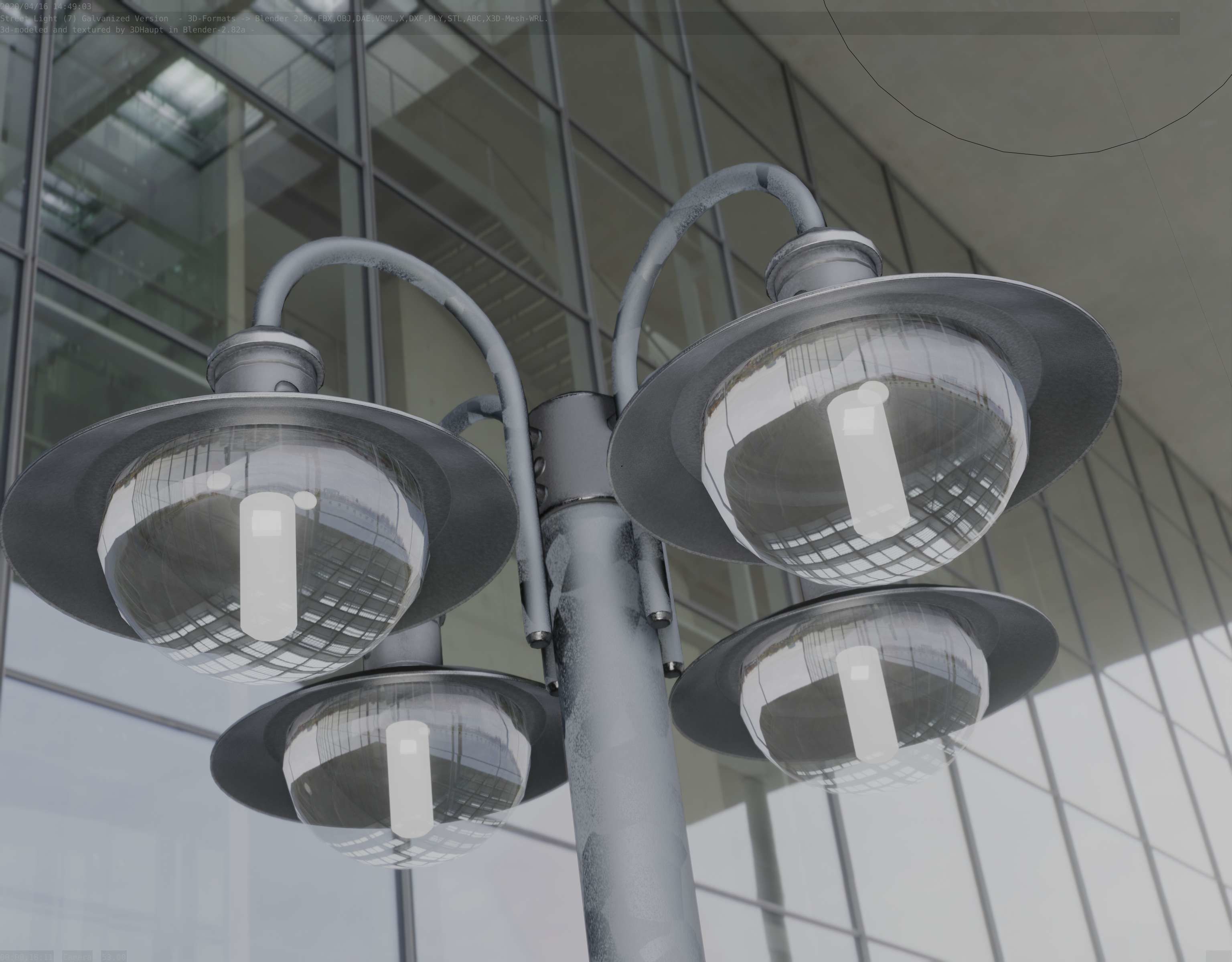 Street Light -7- Galvanized Version -4 Lamps- Low-poly 3D model_30