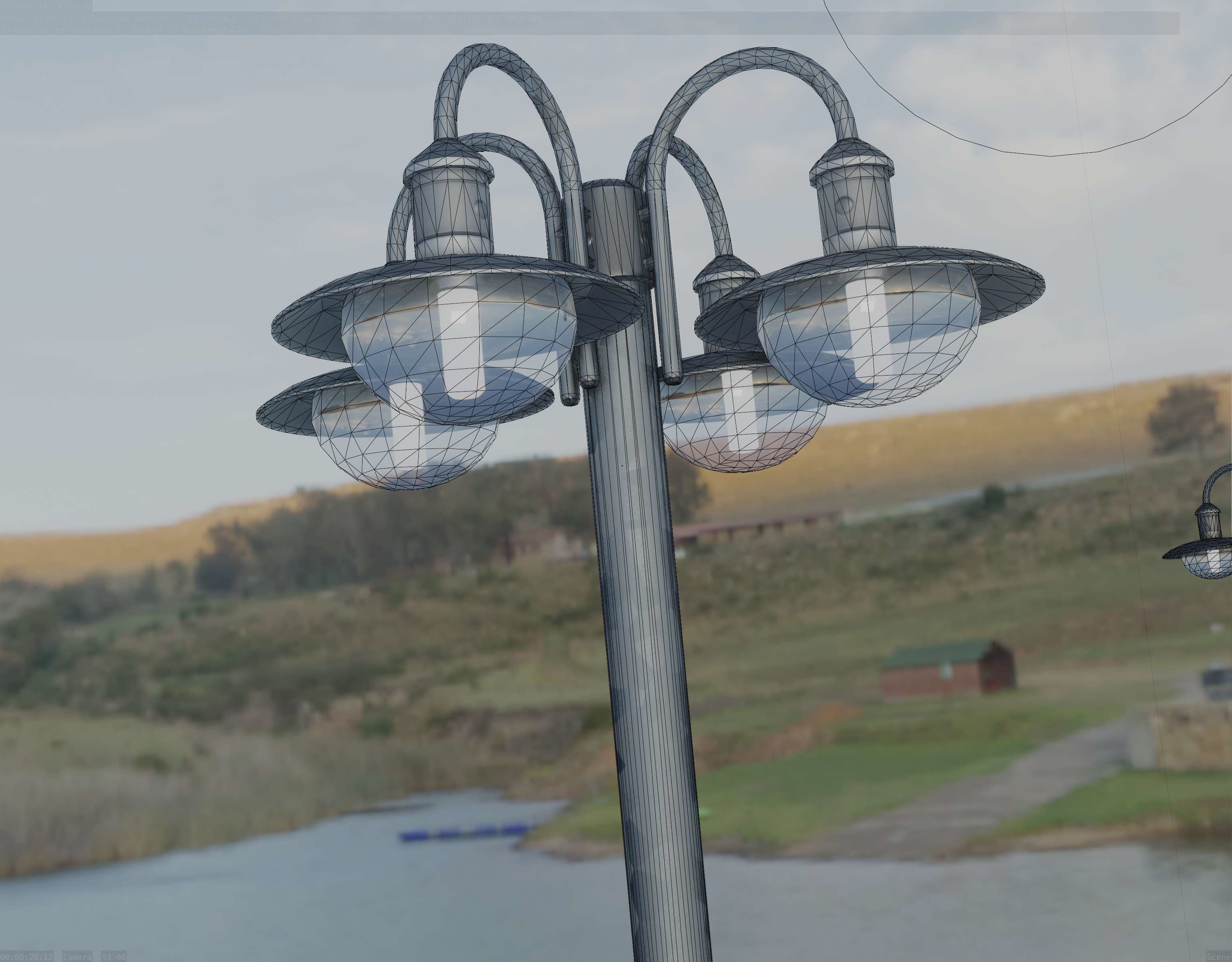 Street Light -7- Galvanized Version -4 Lamps- Low-poly 3D model_92