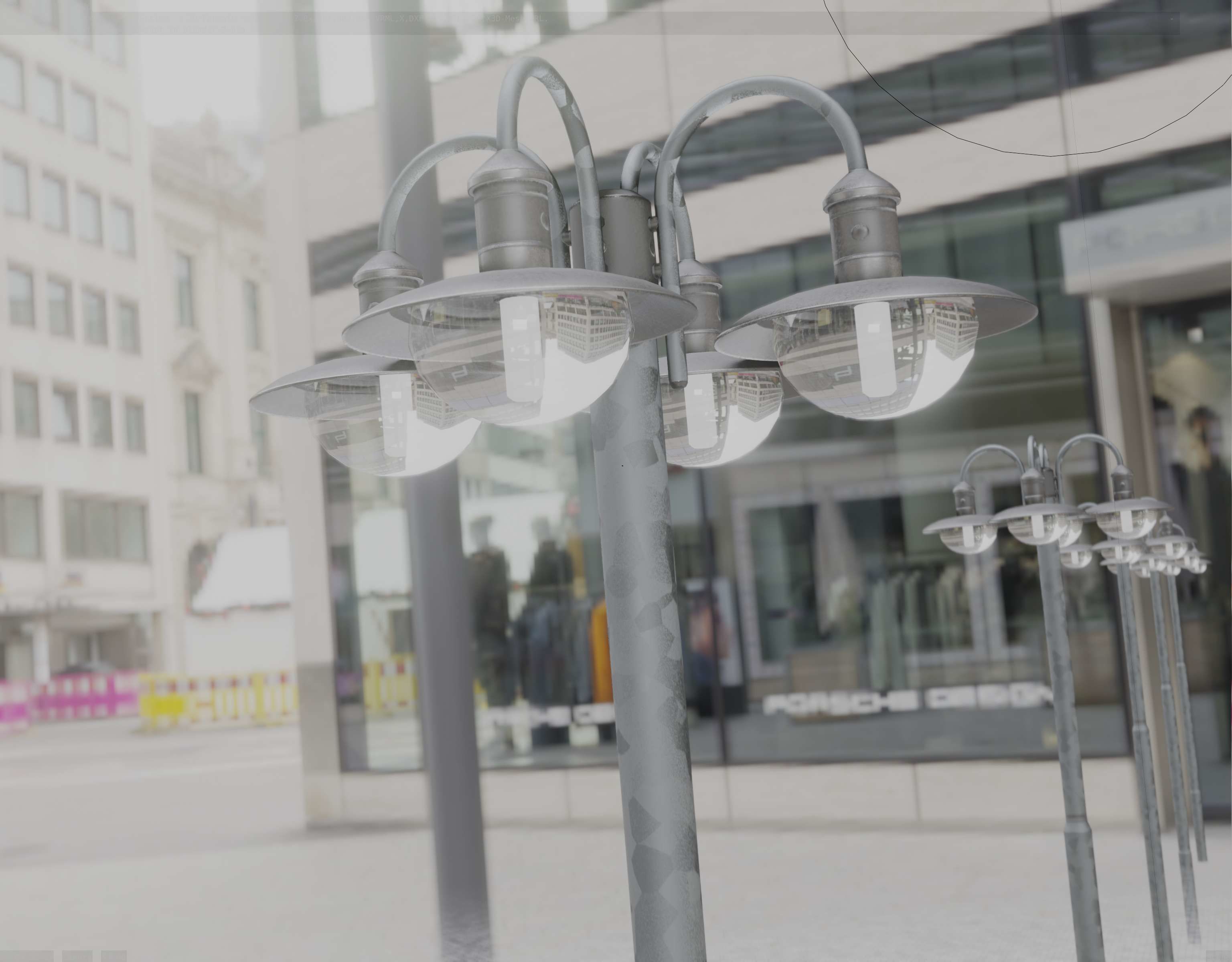 Street Light -7- Galvanized Version -4 Lamps- Low-poly 3D model_91