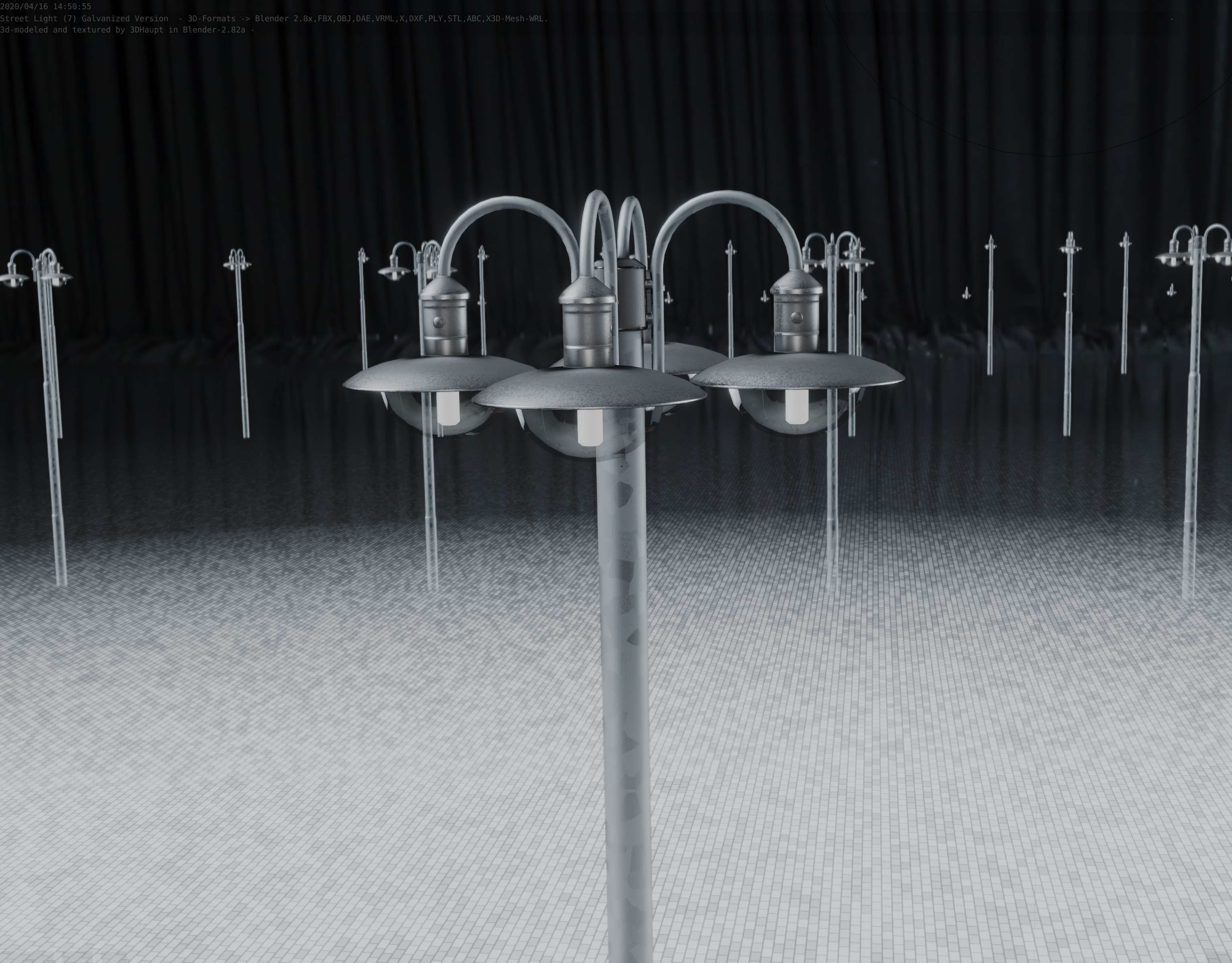 Street Light -7- Galvanized Version -4 Lamps- Low-poly 3D model_80