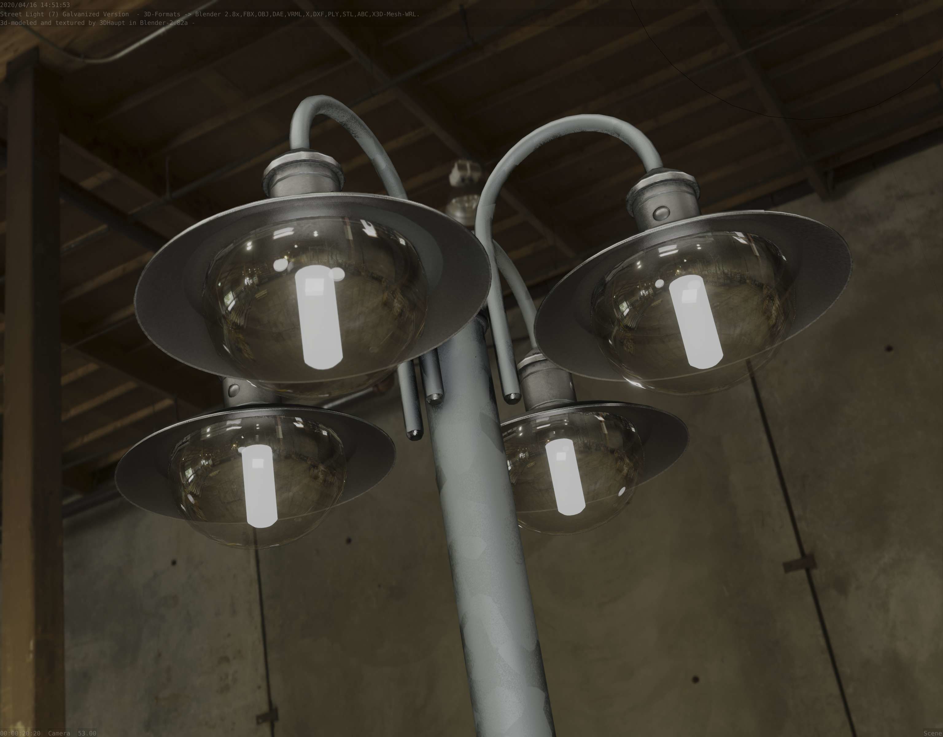 Street Light -7- Galvanized Version -4 Lamps- Low-poly 3D model_100