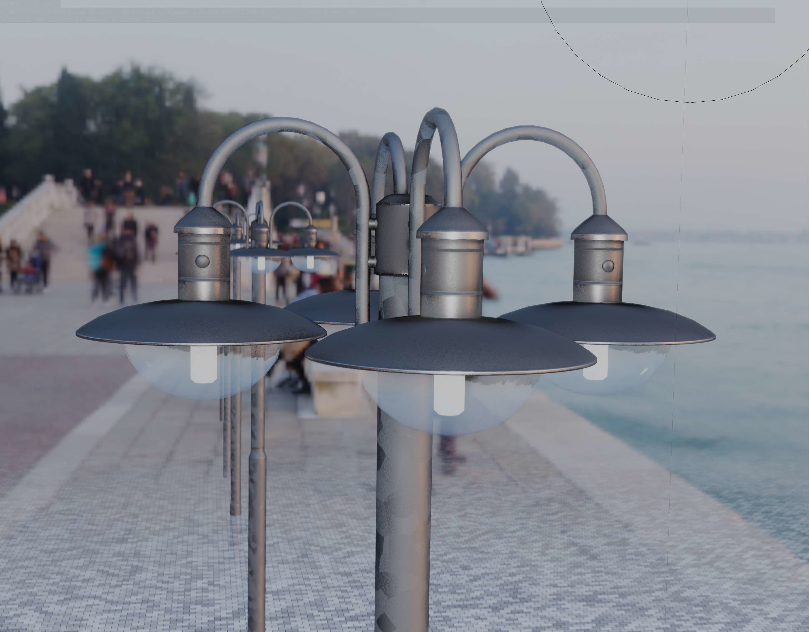 Street Light -7- Galvanized Version -4 Lamps- Low-poly 3D model_19