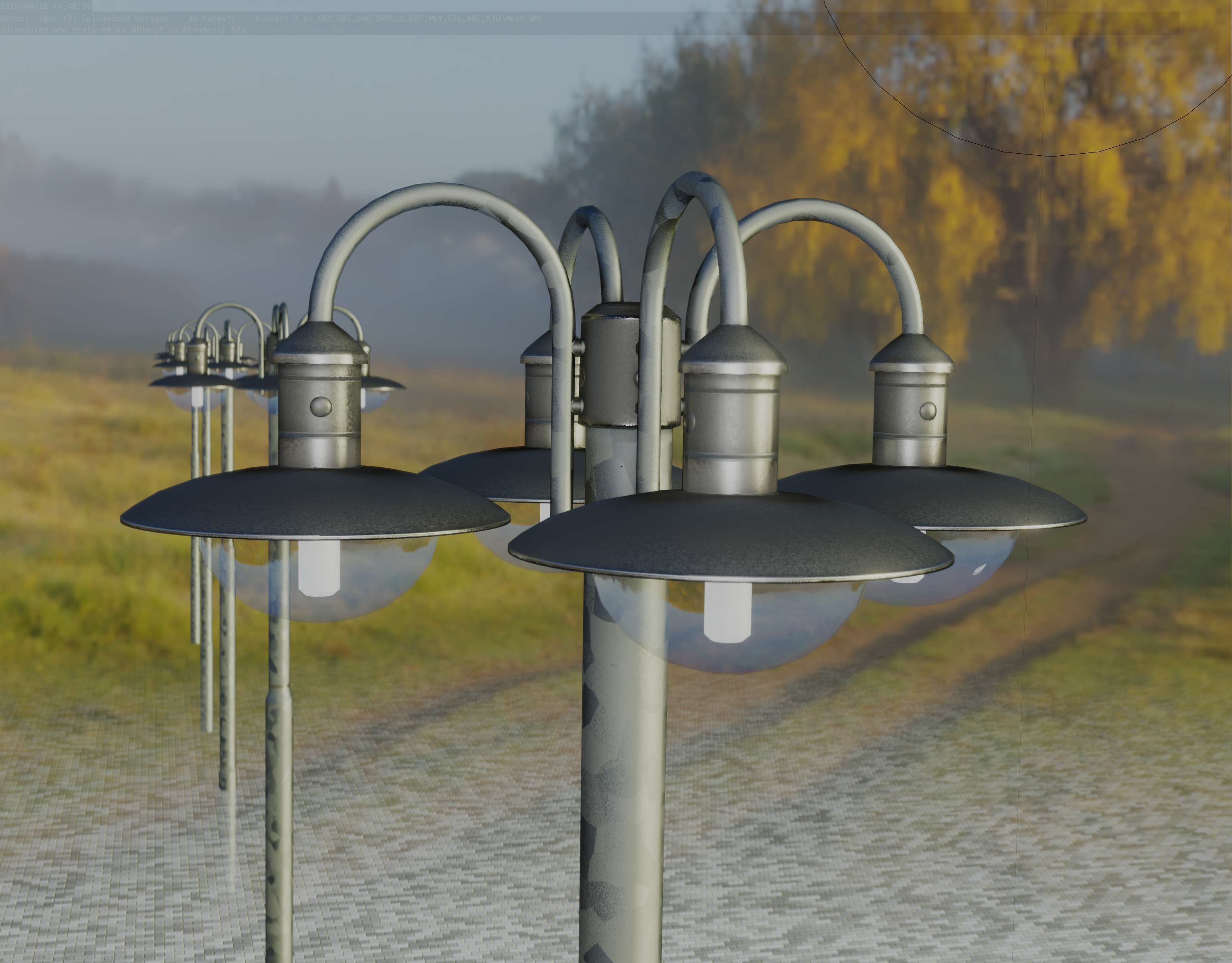 Street Light -7- Galvanized Version -4 Lamps- Low-poly 3D model_18