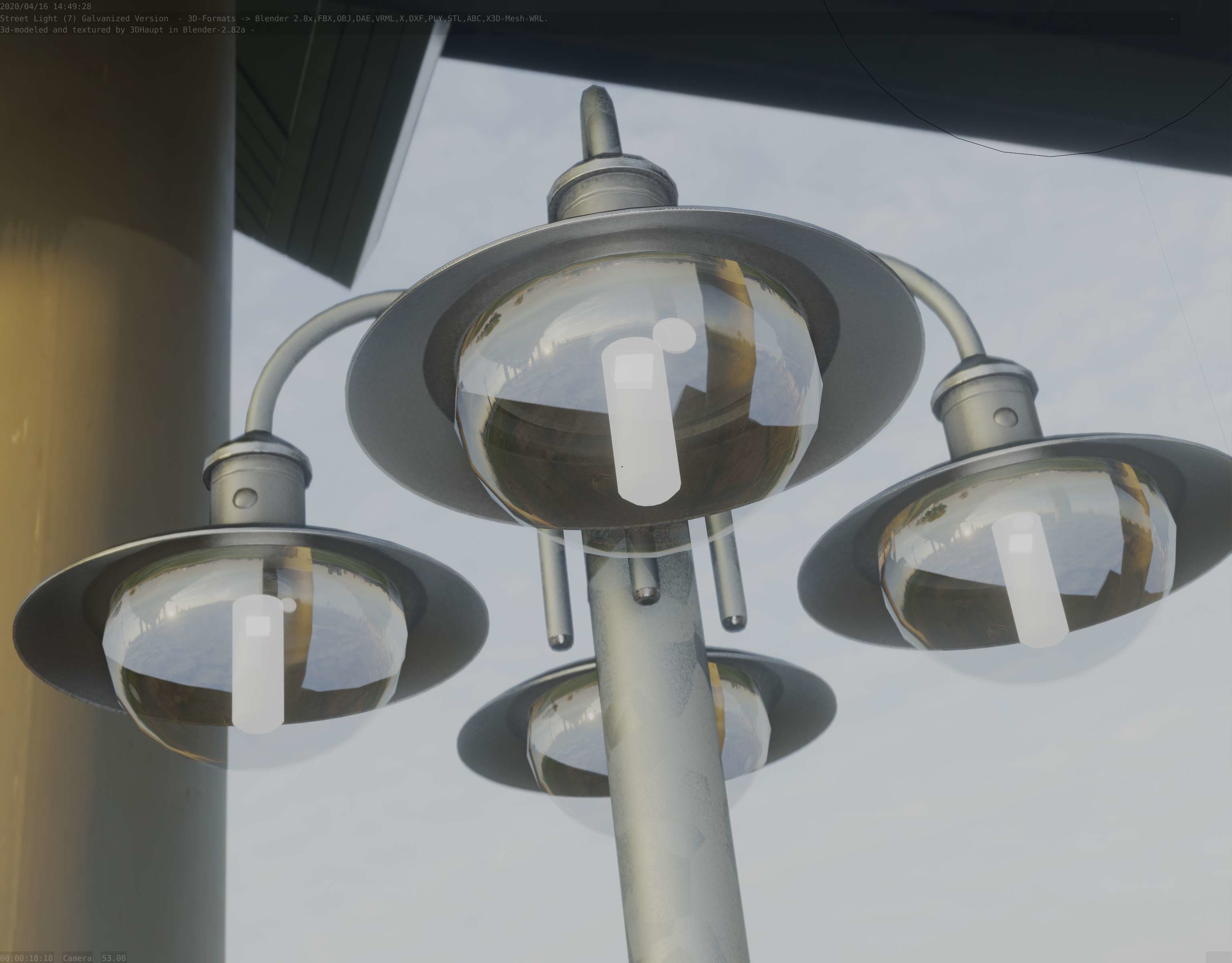 Street Light -7- Galvanized Version -4 Lamps- Low-poly 3D model_50