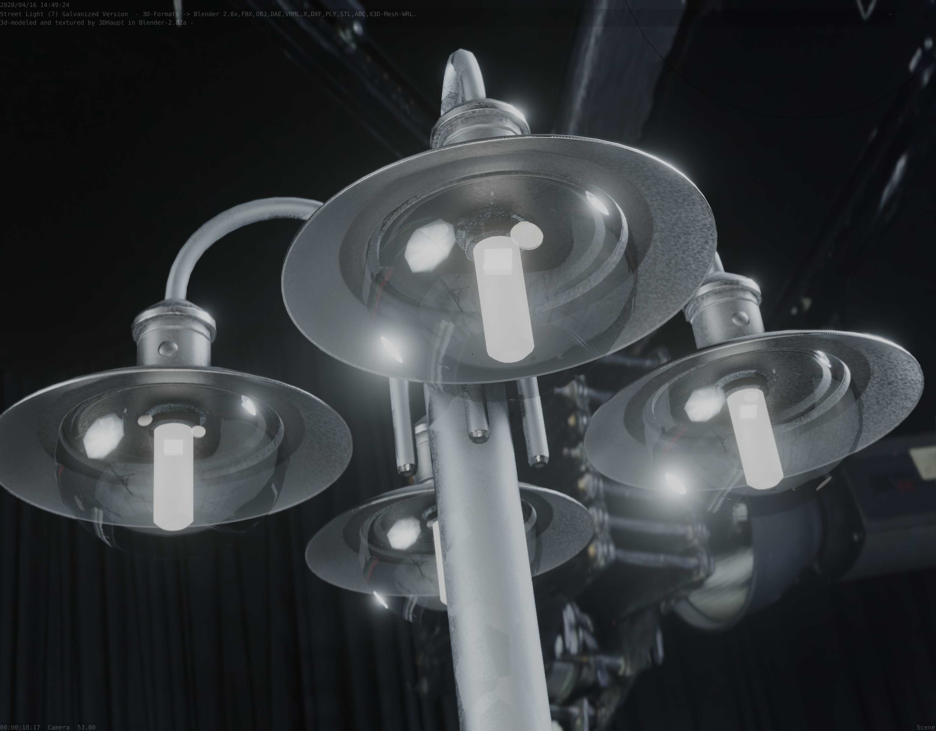 Street Light -7- Galvanized Version -4 Lamps- Low-poly 3D model_49