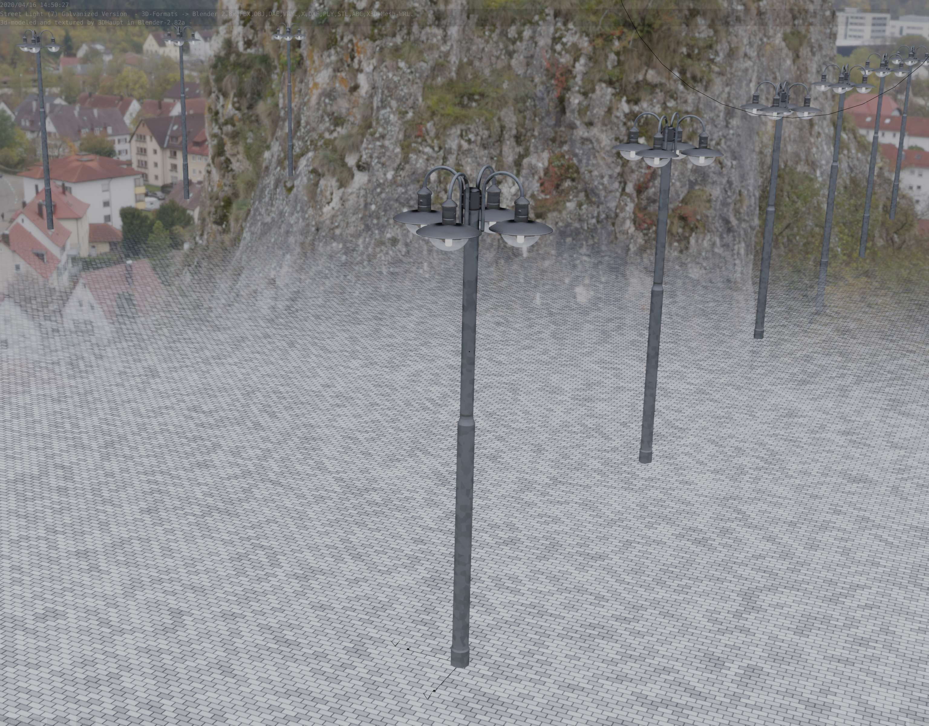 Street Light -7- Galvanized Version -4 Lamps- Low-poly 3D model_70