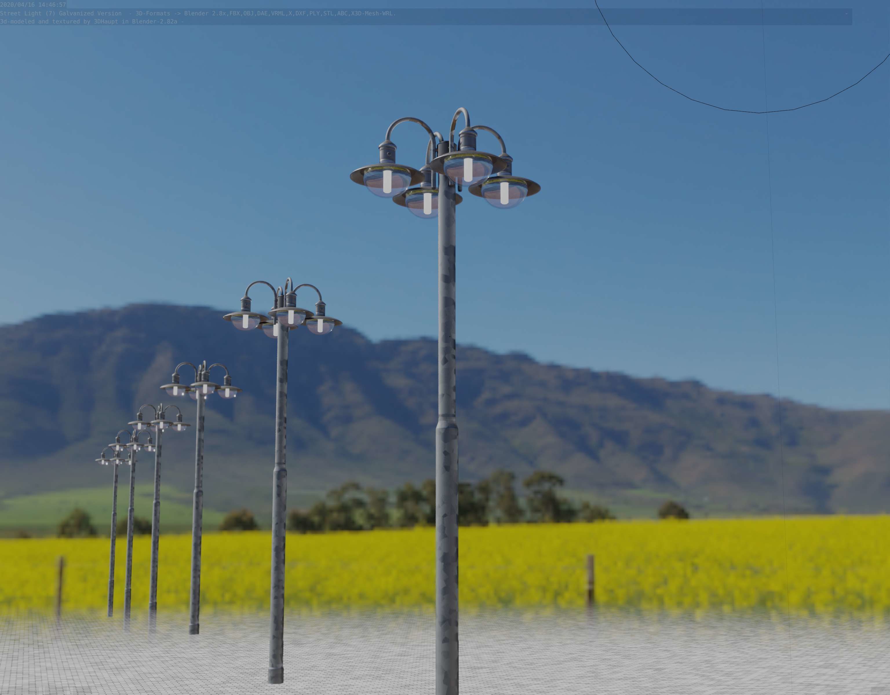 Street Light -7- Galvanized Version -4 Lamps- Low-poly 3D model_36