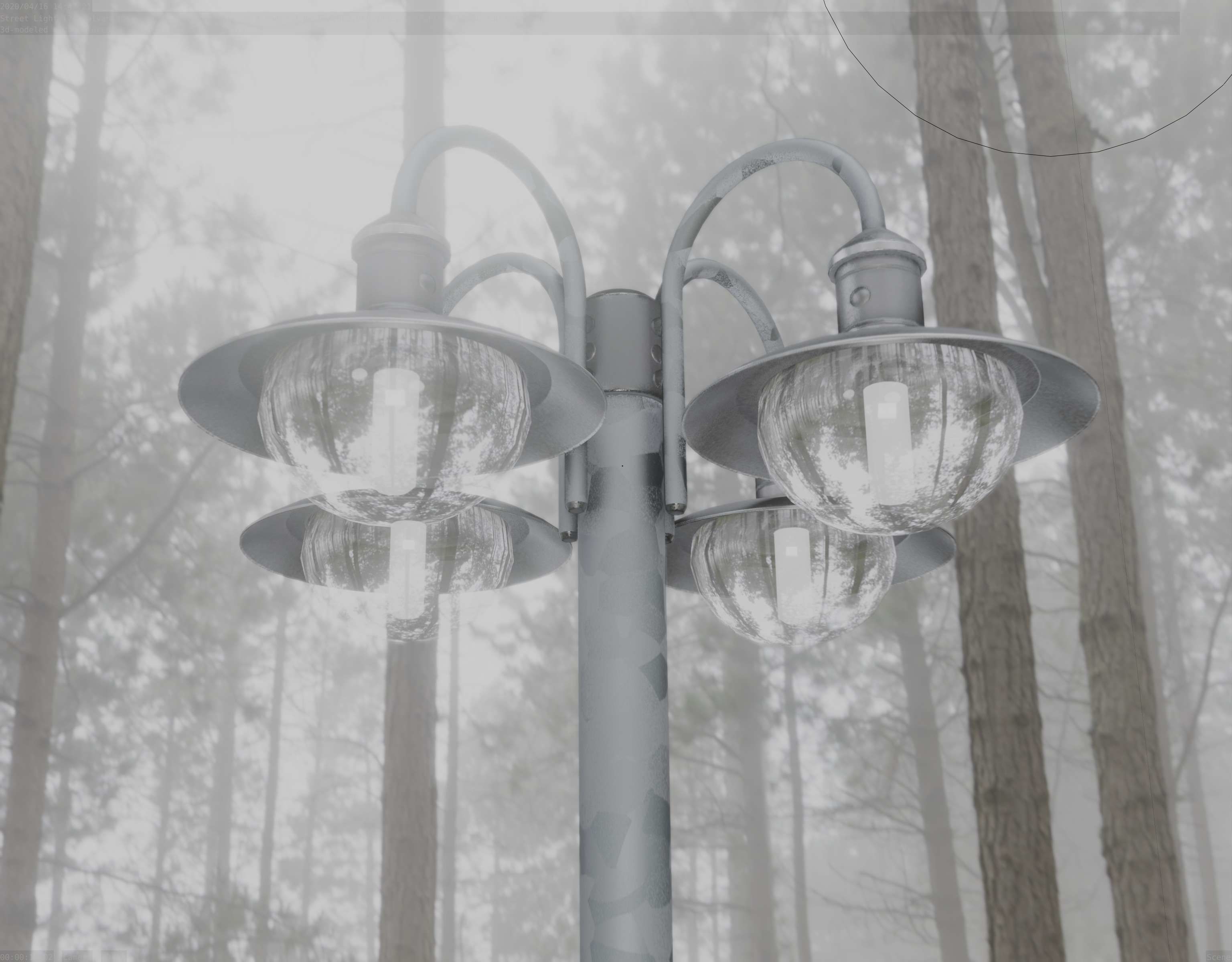 Street Light -7- Galvanized Version -4 Lamps- Low-poly 3D model_43