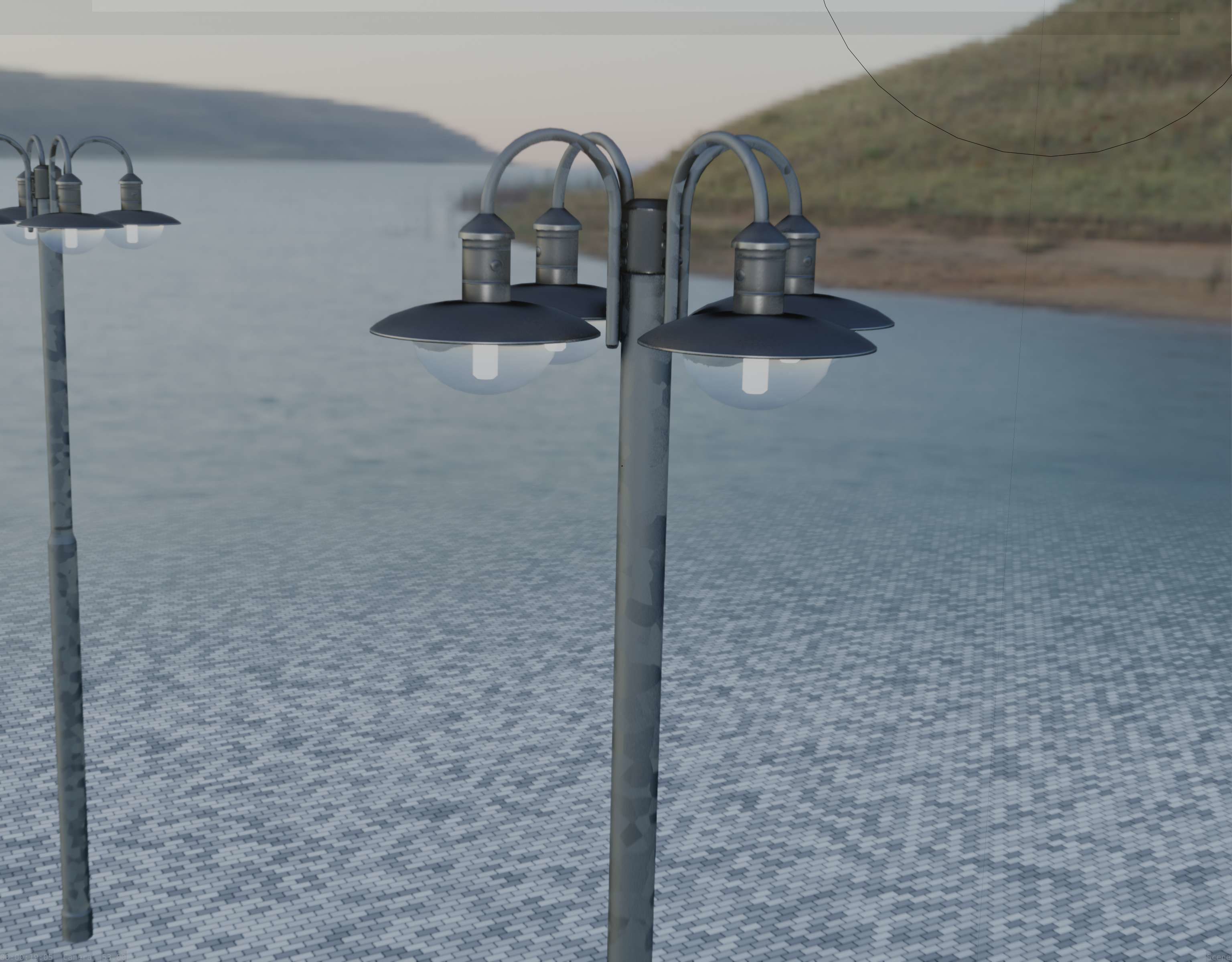 Street Light -7- Galvanized Version -4 Lamps- Low-poly 3D model_61
