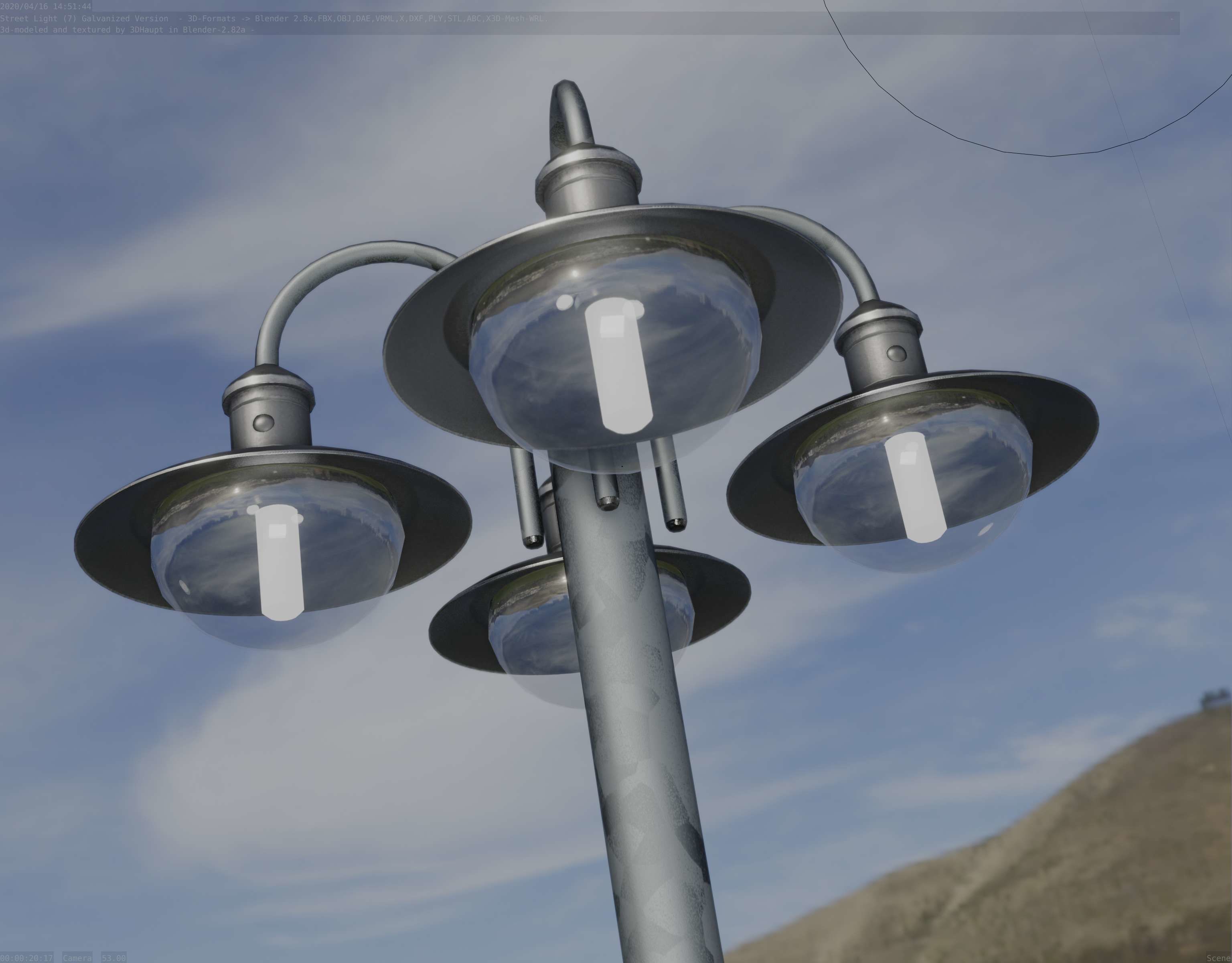 Street Light -7- Galvanized Version -4 Lamps- Low-poly 3D model_97