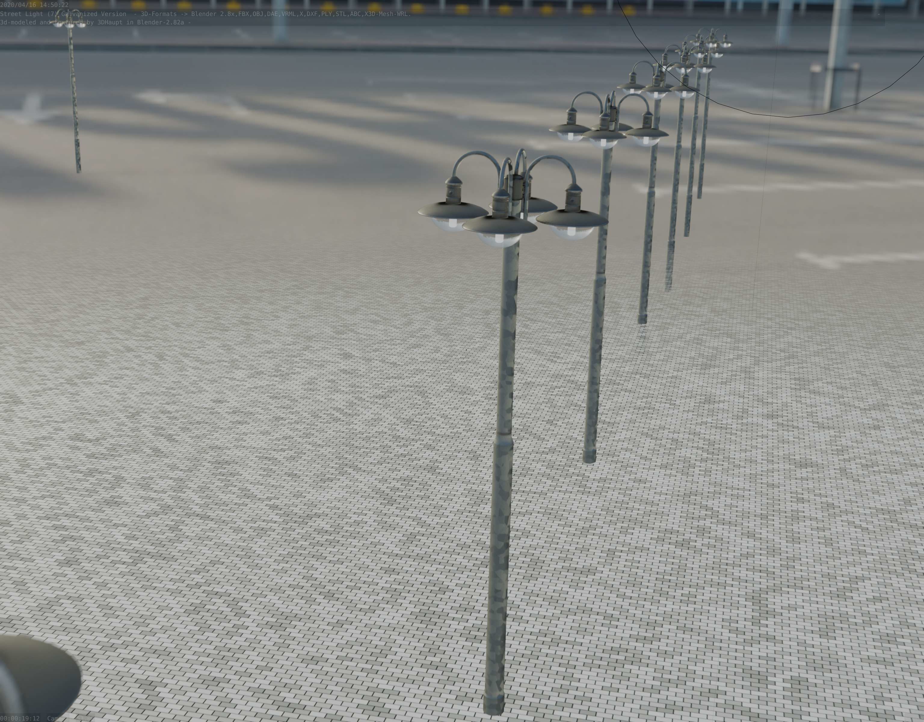 Street Light -7- Galvanized Version -4 Lamps- Low-poly 3D model_68