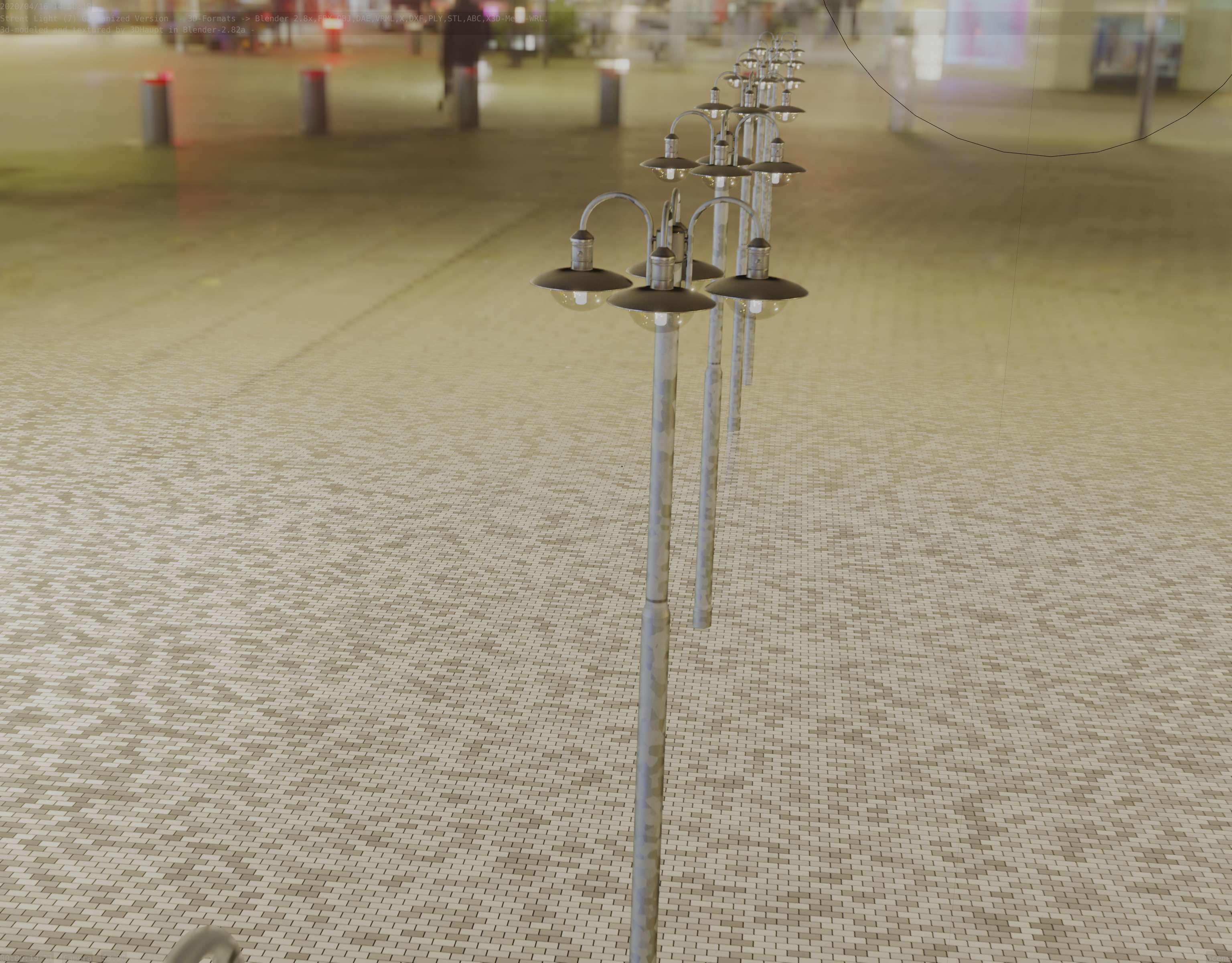 Street Light -7- Galvanized Version -4 Lamps- Low-poly 3D model_67