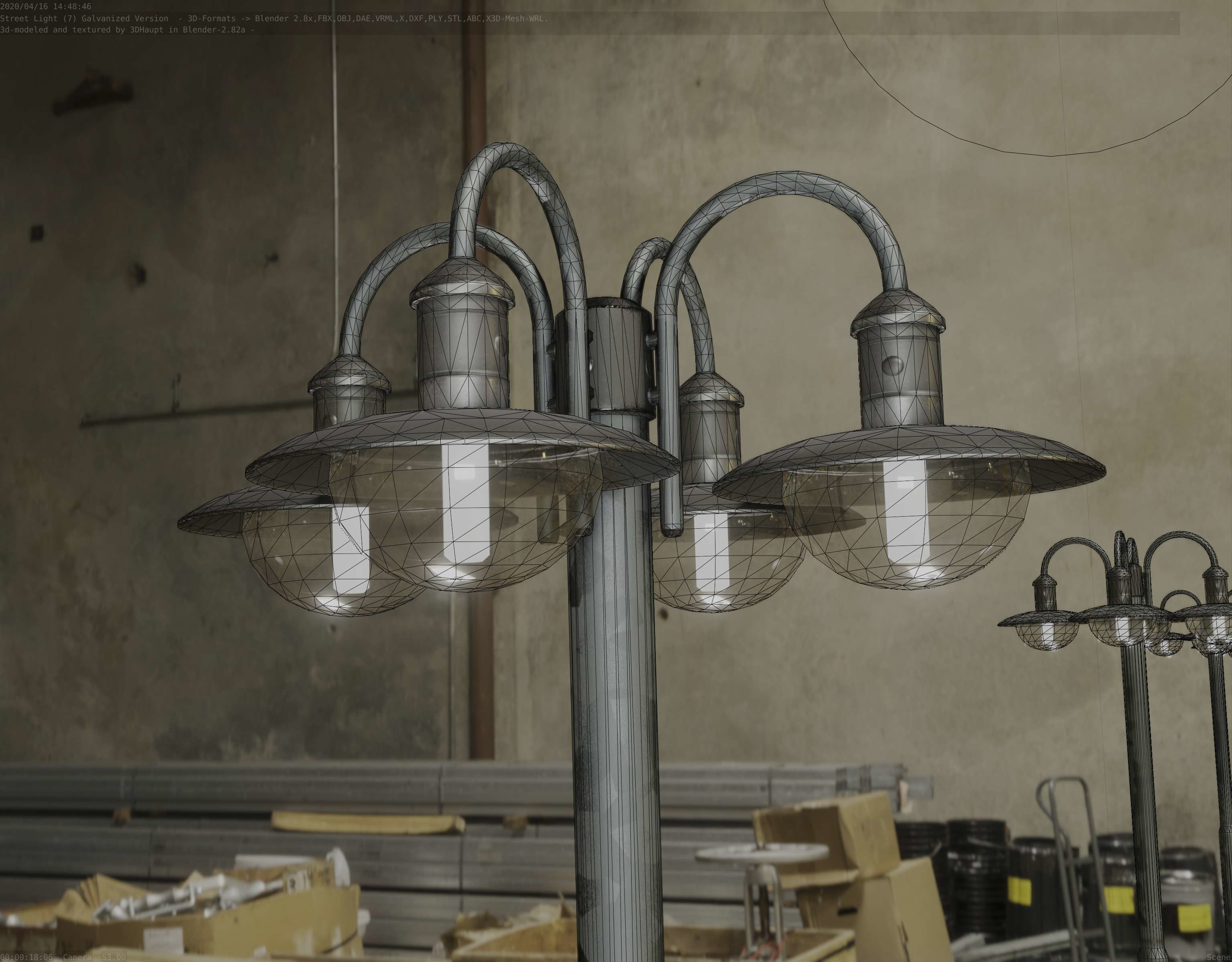 Street Light -7- Galvanized Version -4 Lamps- Low-poly 3D model_25