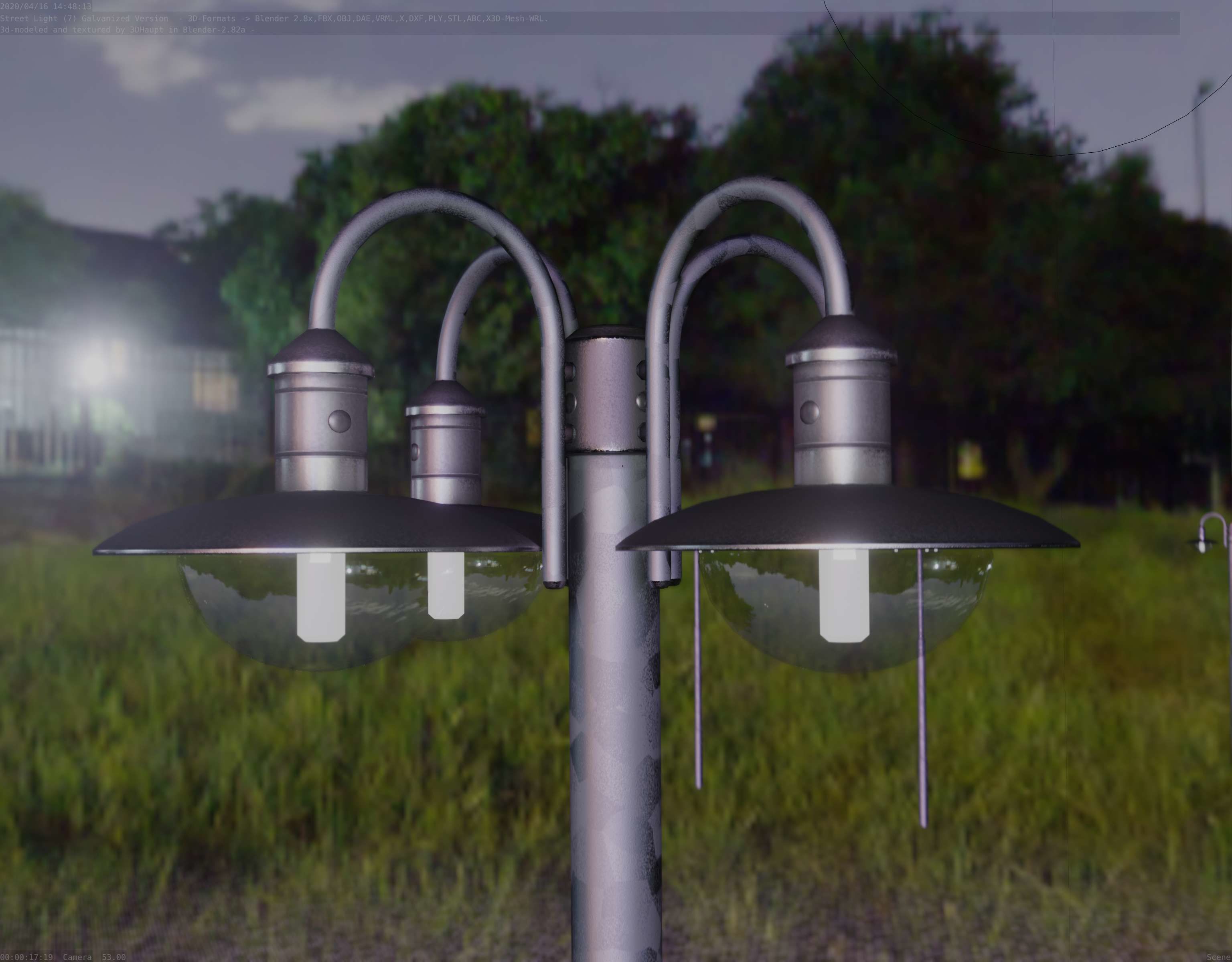 Street Light -7- Galvanized Version -4 Lamps- Low-poly 3D model_14