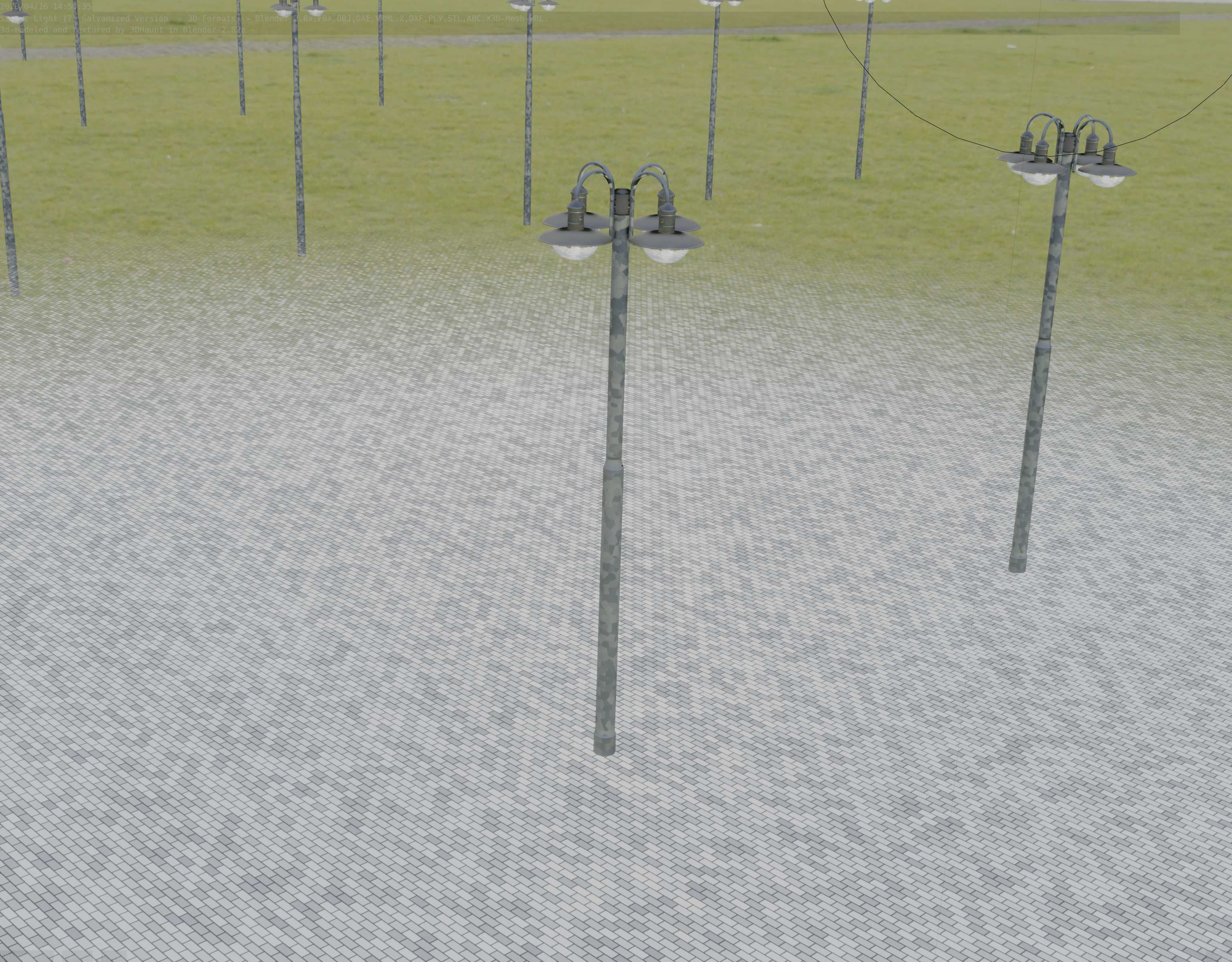 Street Light -7- Galvanized Version -4 Lamps- Low-poly 3D model_73