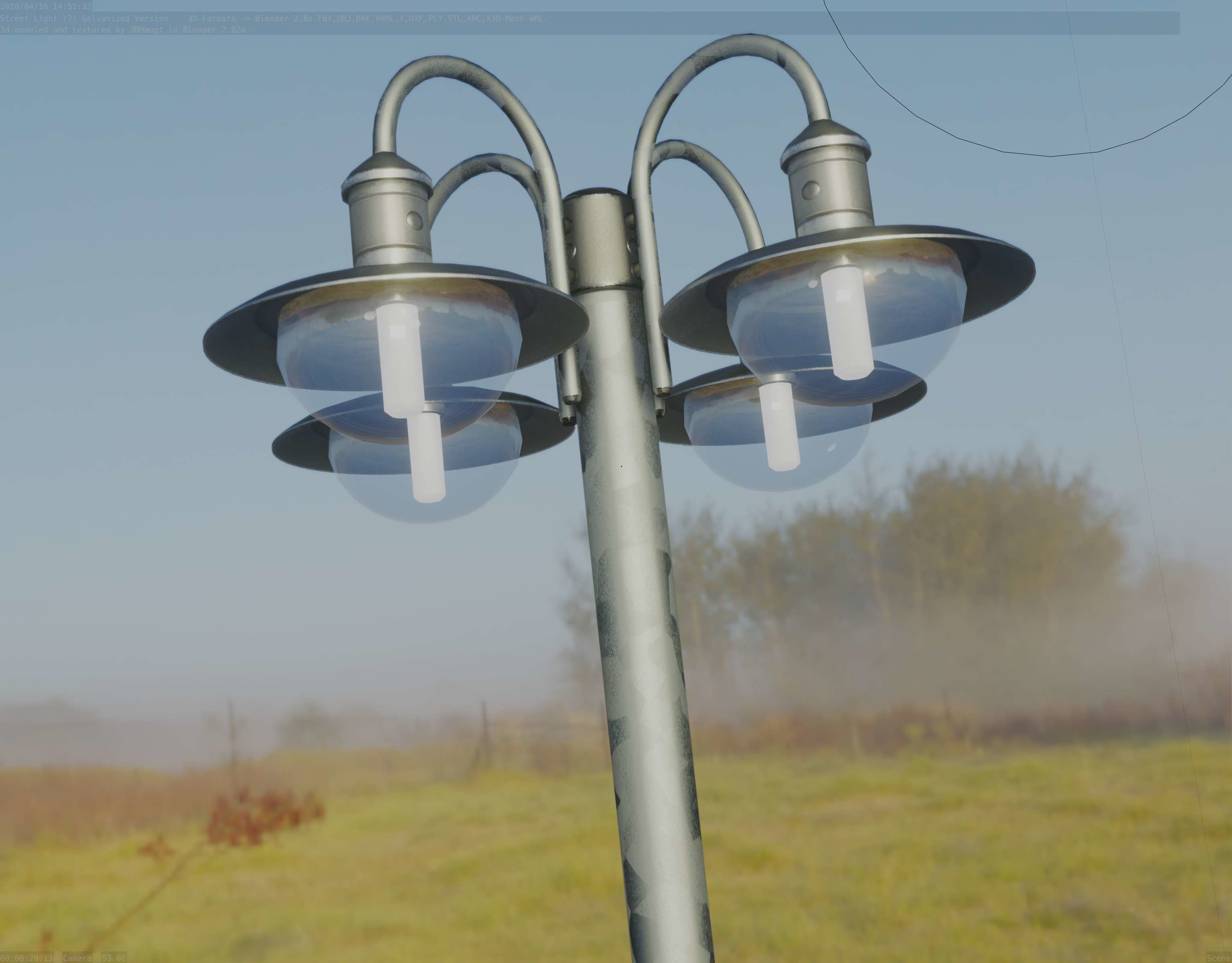 Street Light -7- Galvanized Version -4 Lamps- Low-poly 3D model_93