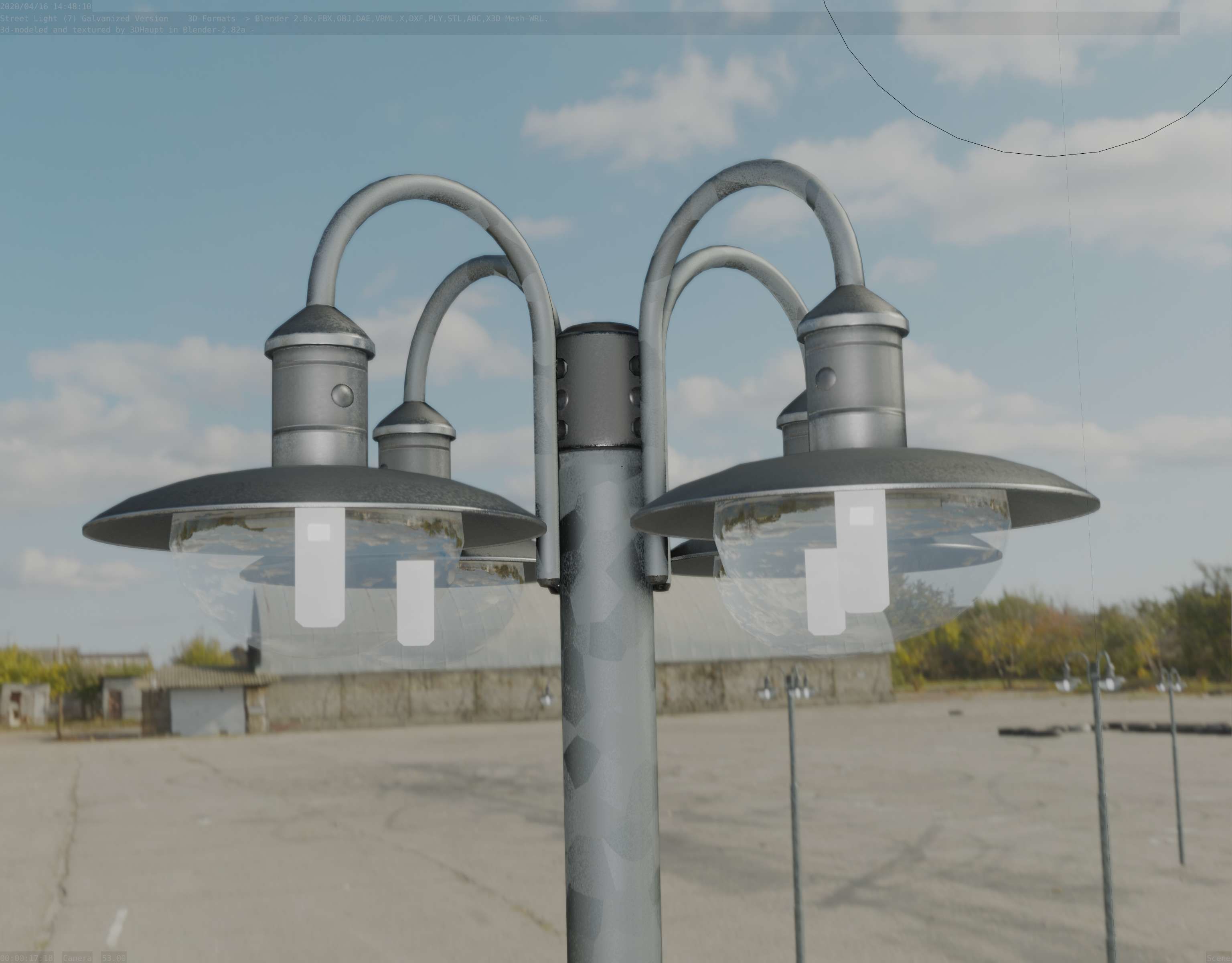 Street Light -7- Galvanized Version -4 Lamps- Low-poly 3D model_13
