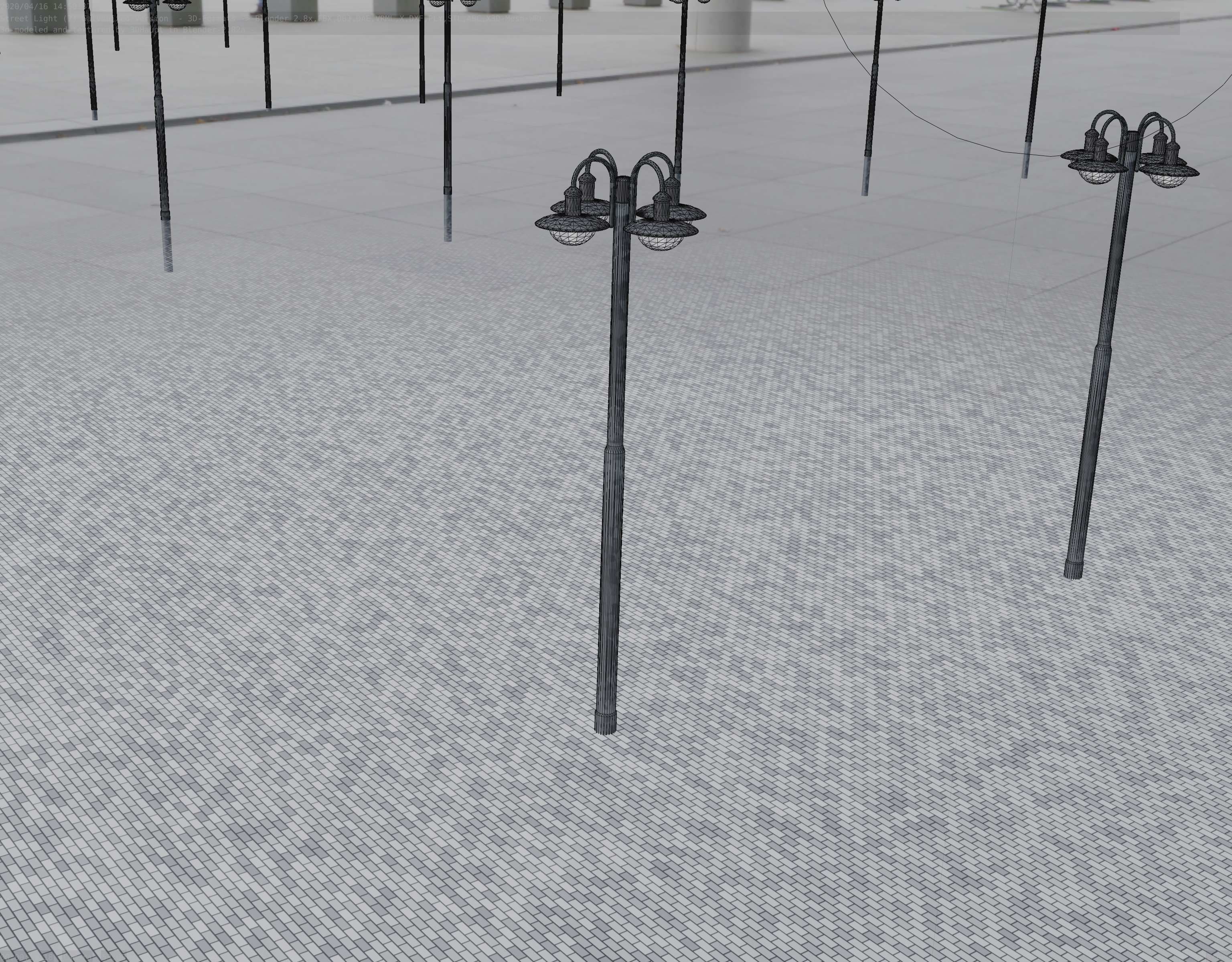 Street Light -7- Galvanized Version -4 Lamps- Low-poly 3D model_74
