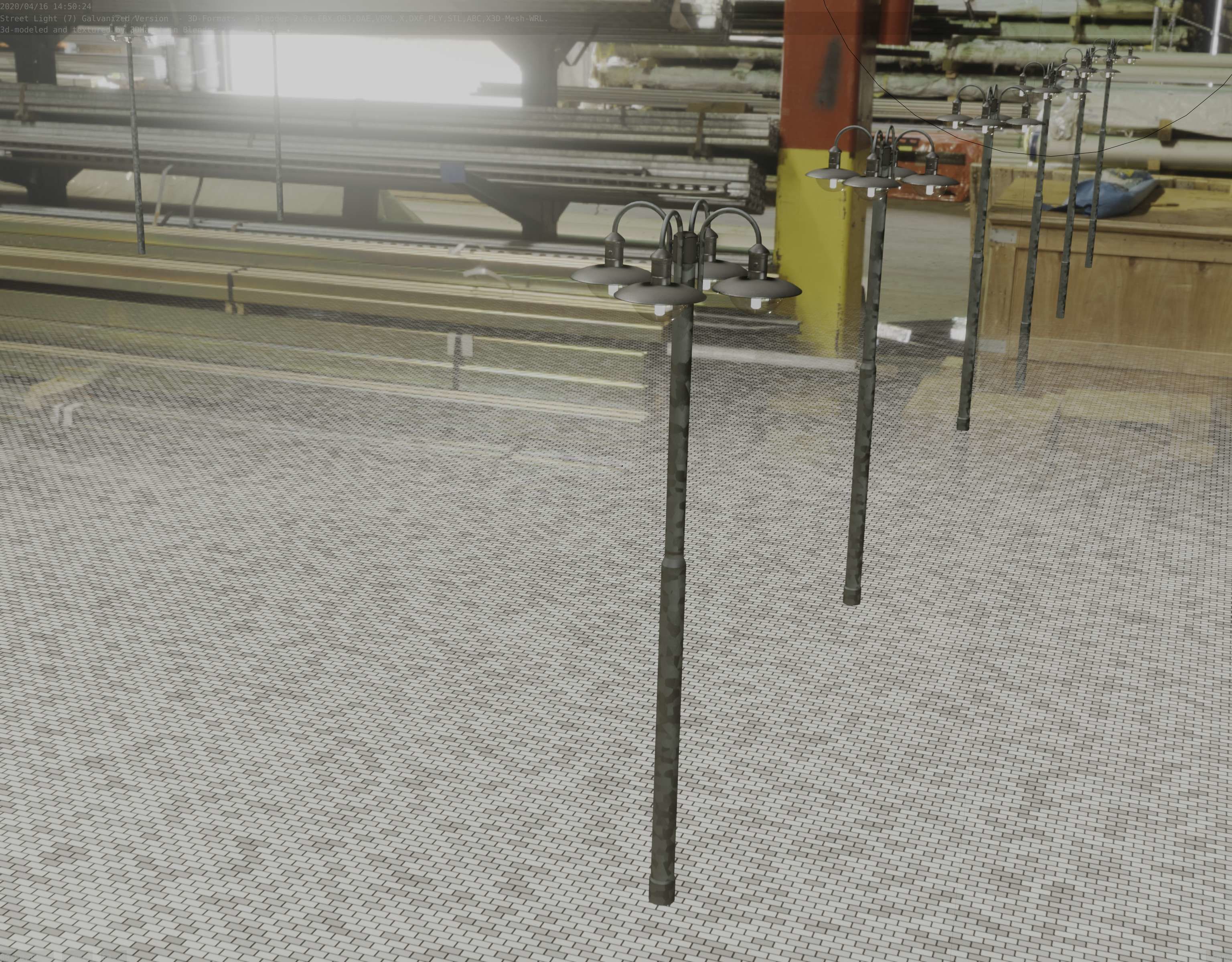 Street Light -7- Galvanized Version -4 Lamps- Low-poly 3D model_69
