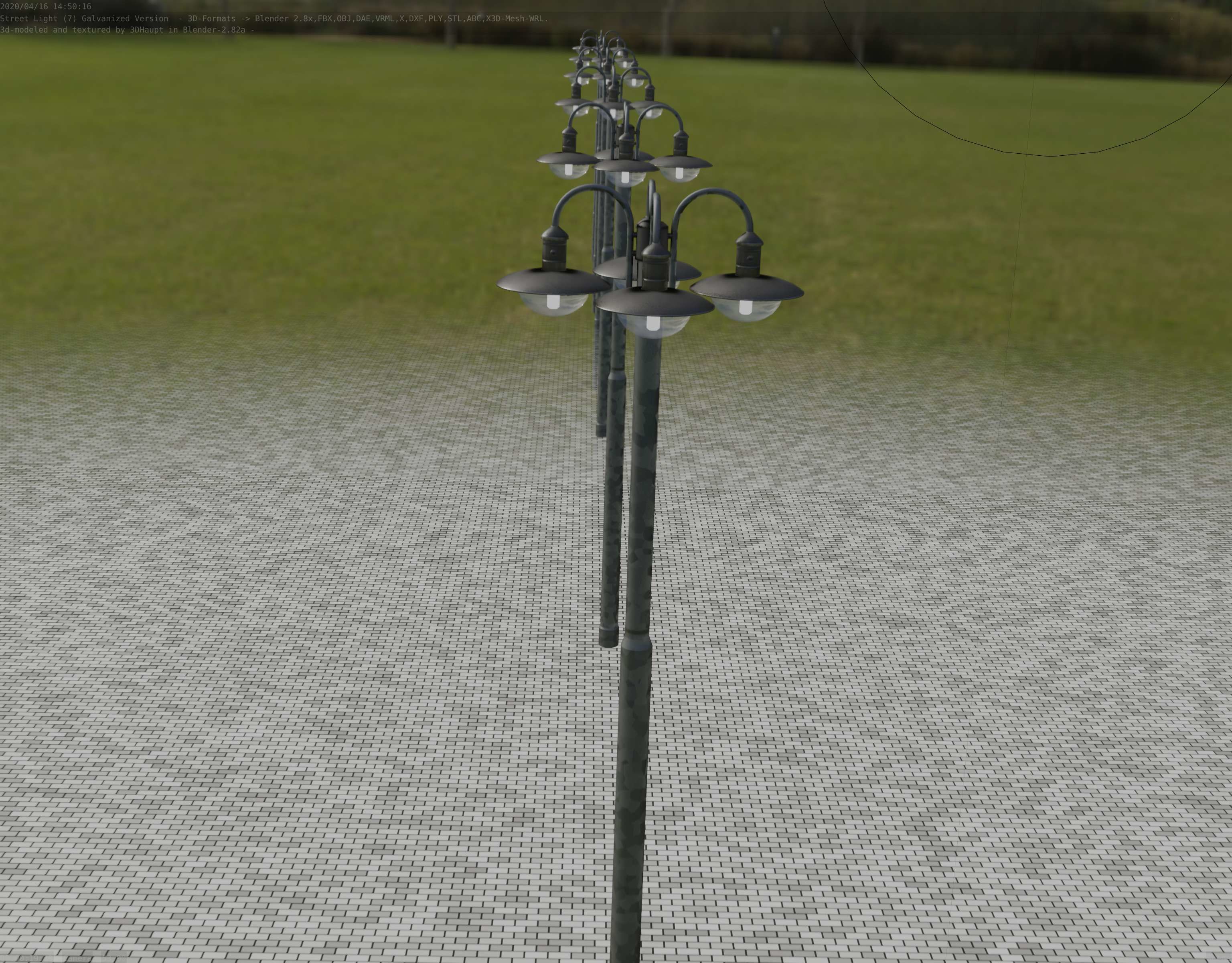 Street Light -7- Galvanized Version -4 Lamps- Low-poly 3D model_66