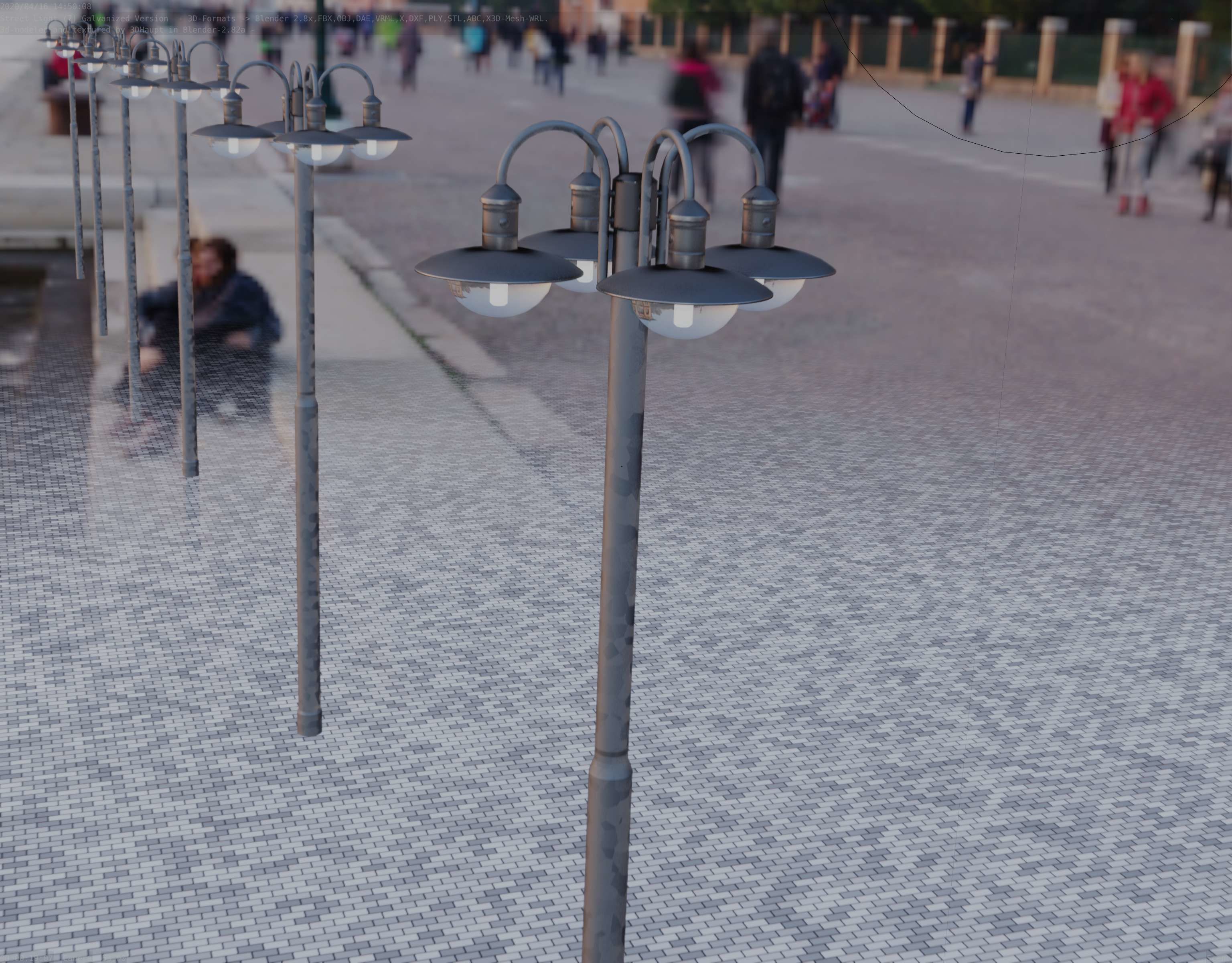 Street Light -7- Galvanized Version -4 Lamps- Low-poly 3D model_63