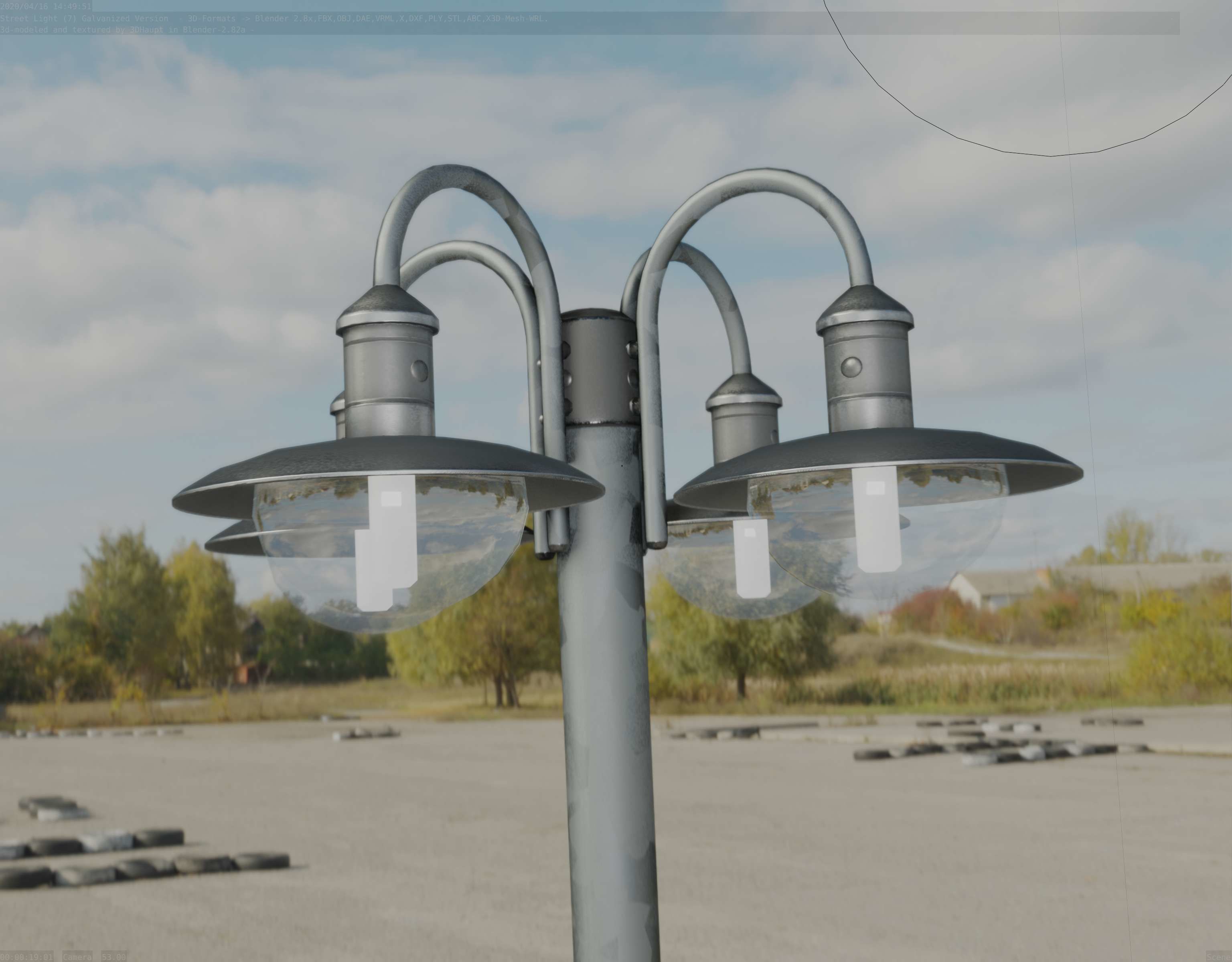 Street Light -7- Galvanized Version -4 Lamps- Low-poly 3D model_57