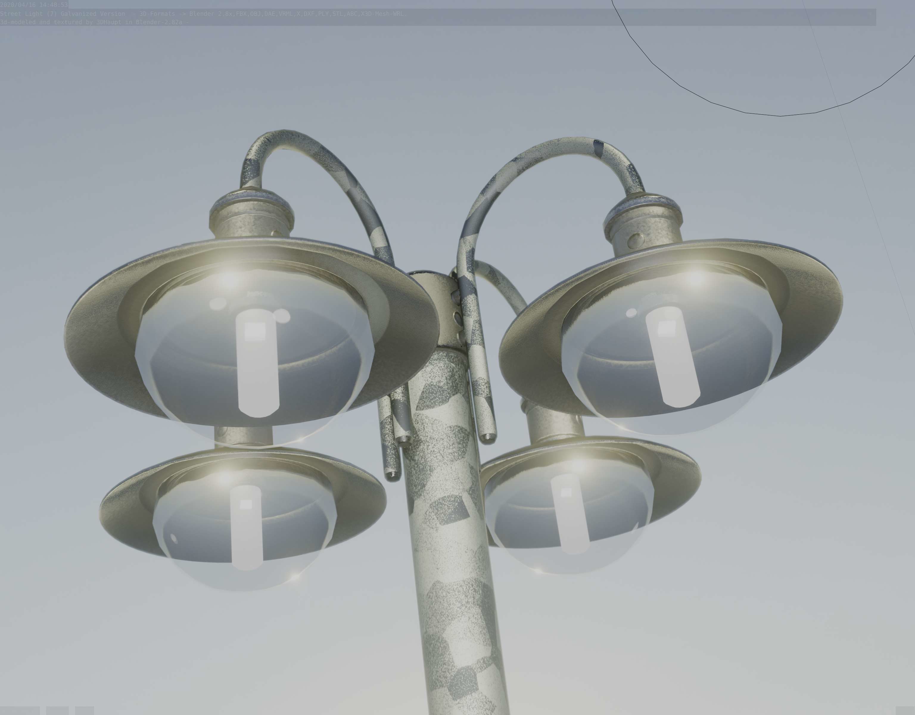 Street Light -7- Galvanized Version -4 Lamps- Low-poly 3D model_27