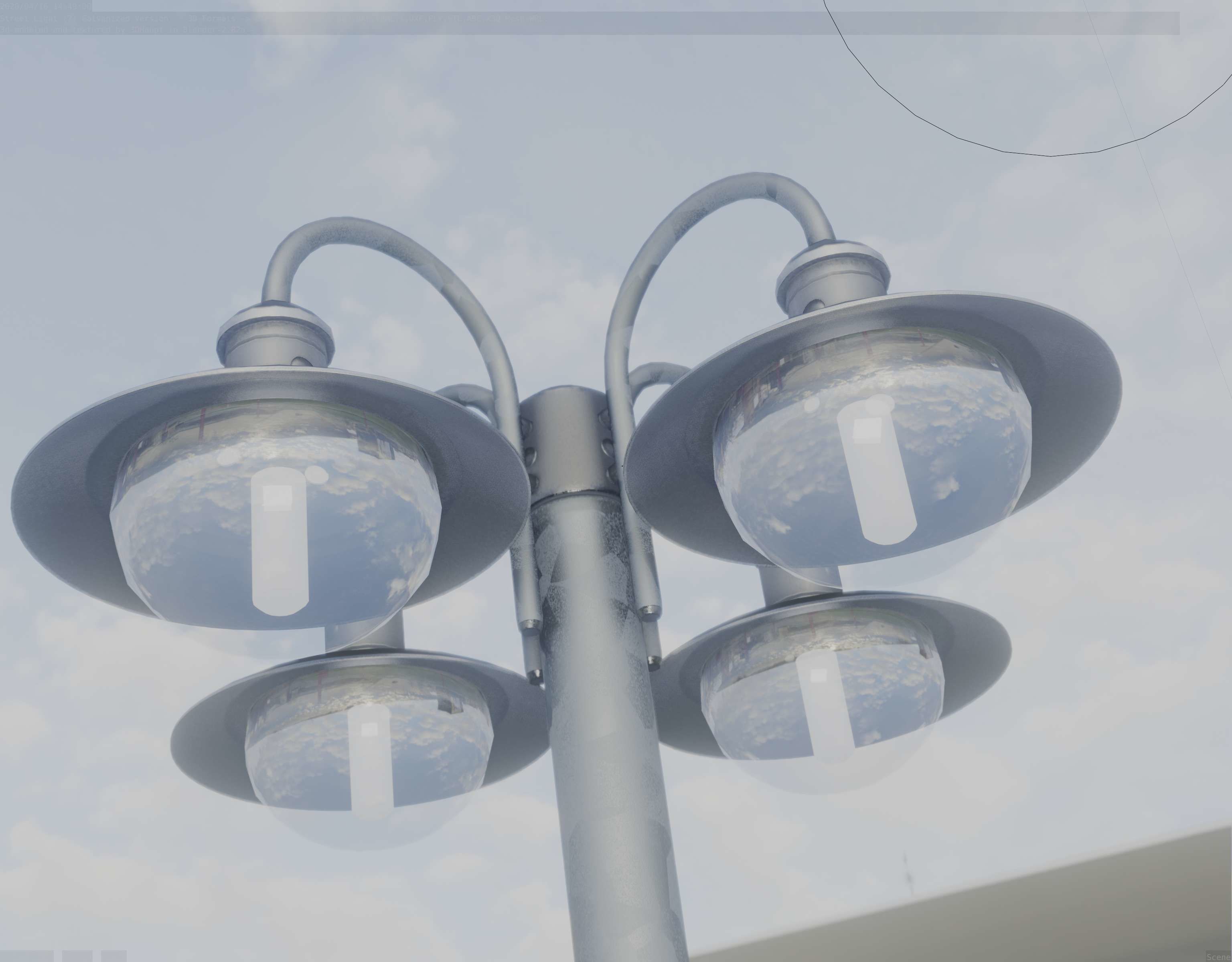 Street Light -7- Galvanized Version -4 Lamps- Low-poly 3D model_29