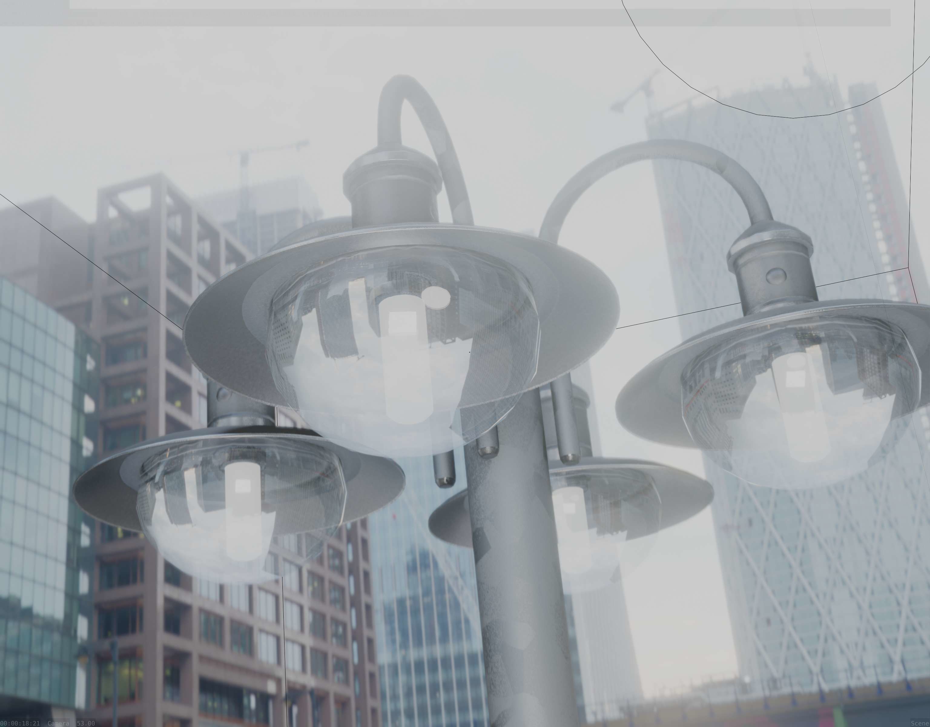 Street Light -7- Galvanized Version -4 Lamps- Low-poly 3D model_53