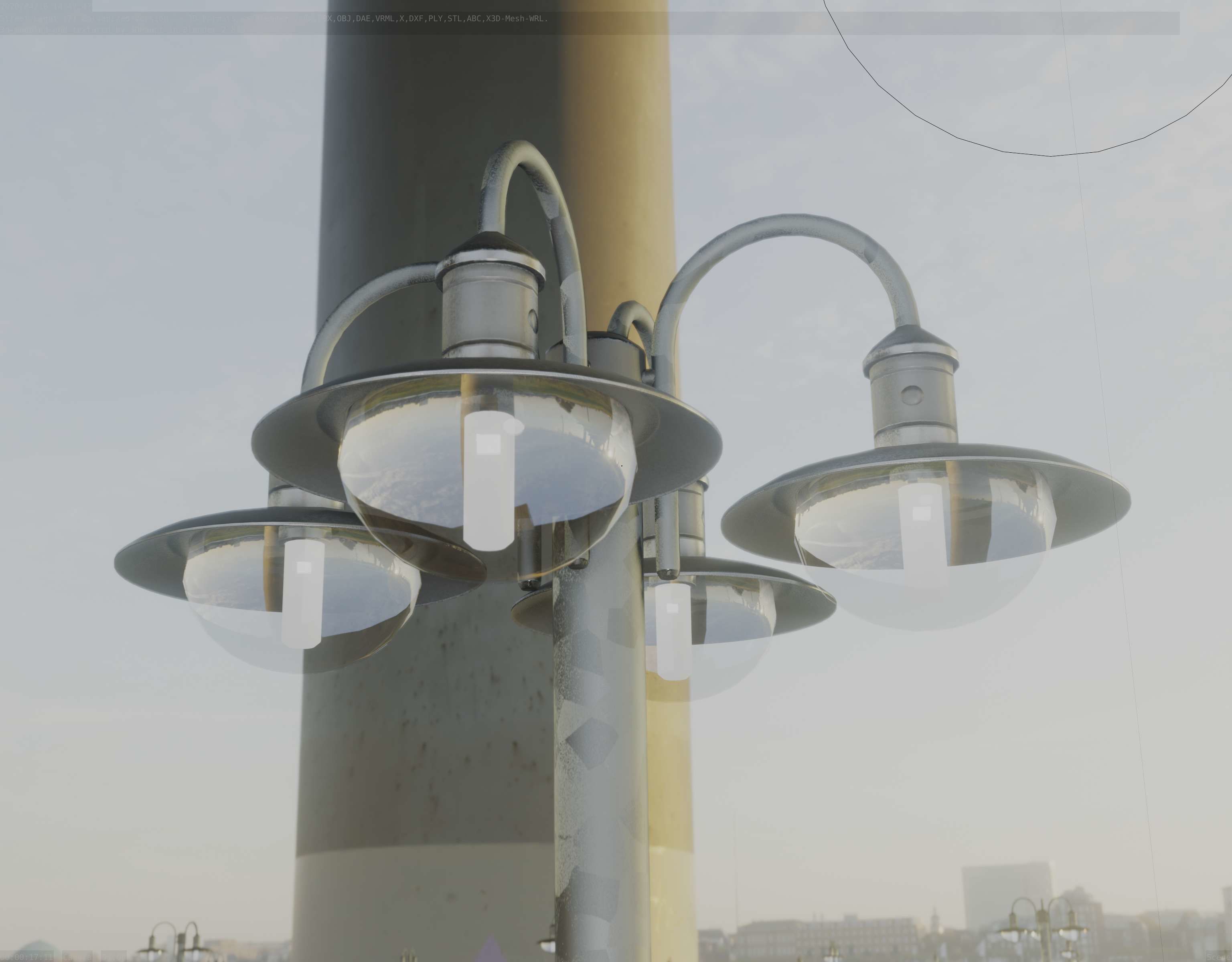 Street Light -7- Galvanized Version -4 Lamps- Low-poly 3D model_6