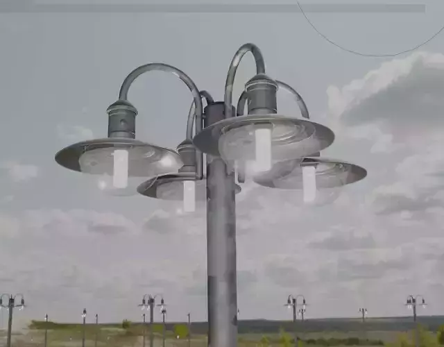 Street Light -7- Galvanized Version -4 Lamps- Low-poly 3D model