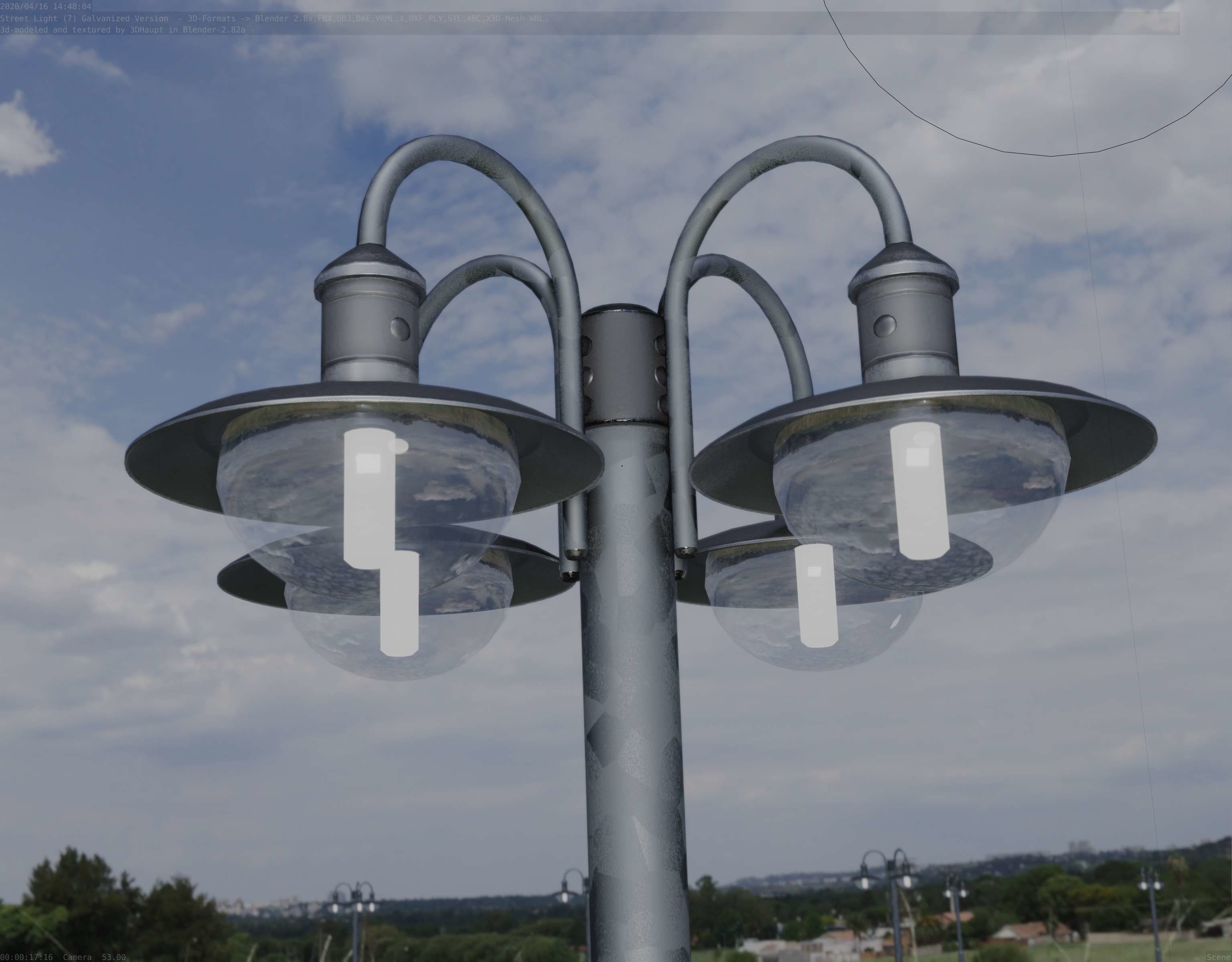 Street Light -7- Galvanized Version -4 Lamps- Low-poly 3D model_11