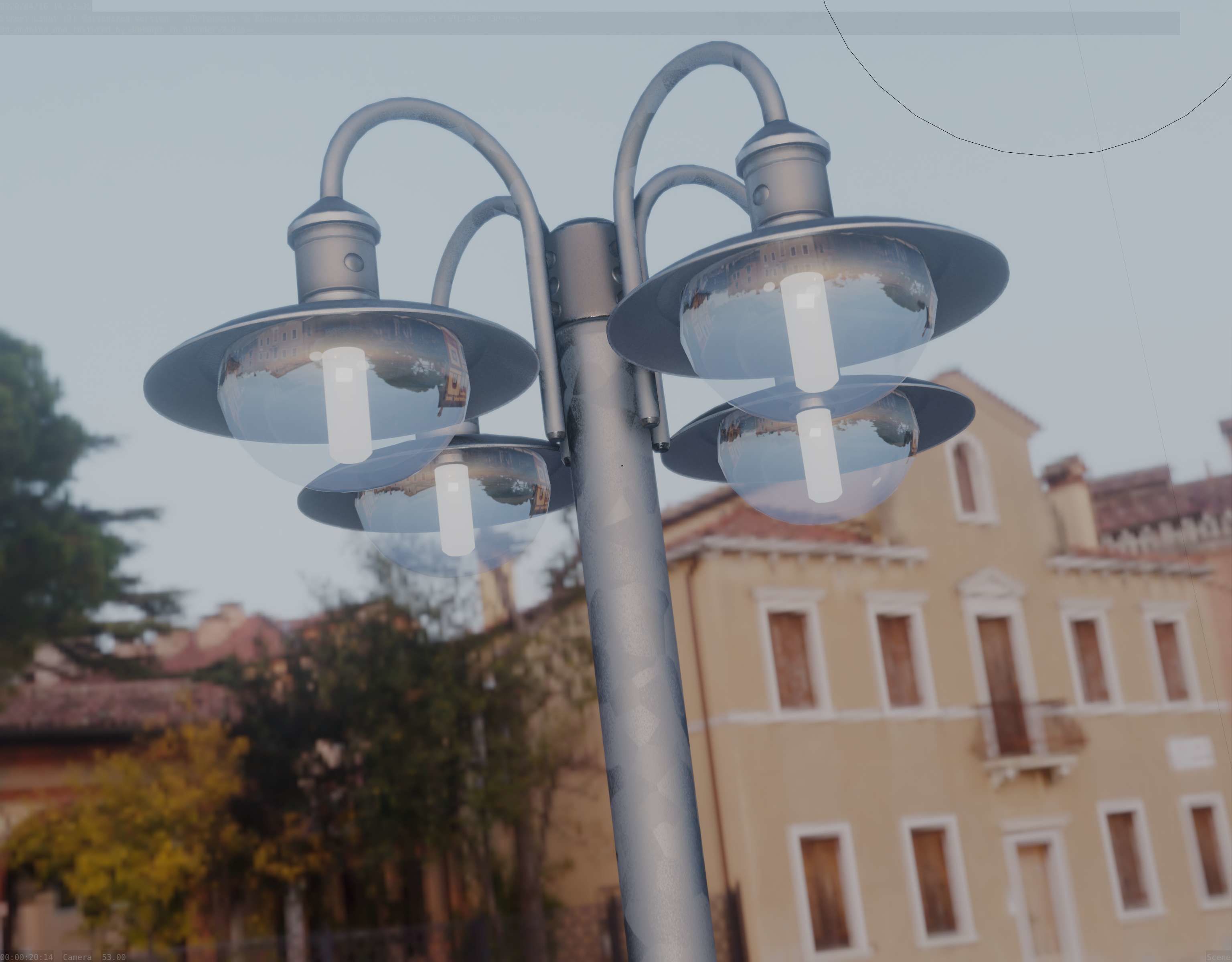 Street Light -7- Galvanized Version -4 Lamps- Low-poly 3D model_94