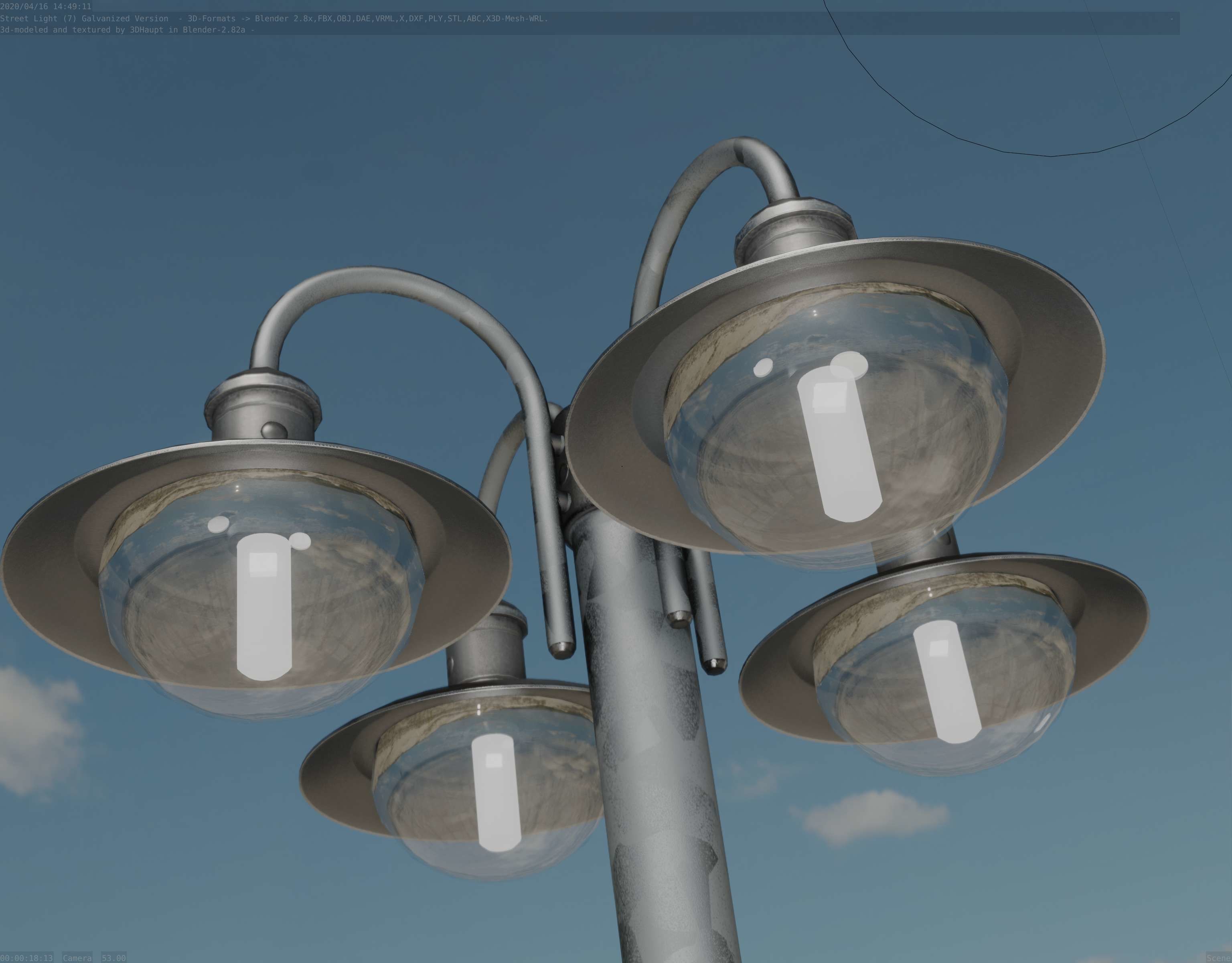 Street Light -7- Galvanized Version -4 Lamps- Low-poly 3D model_32