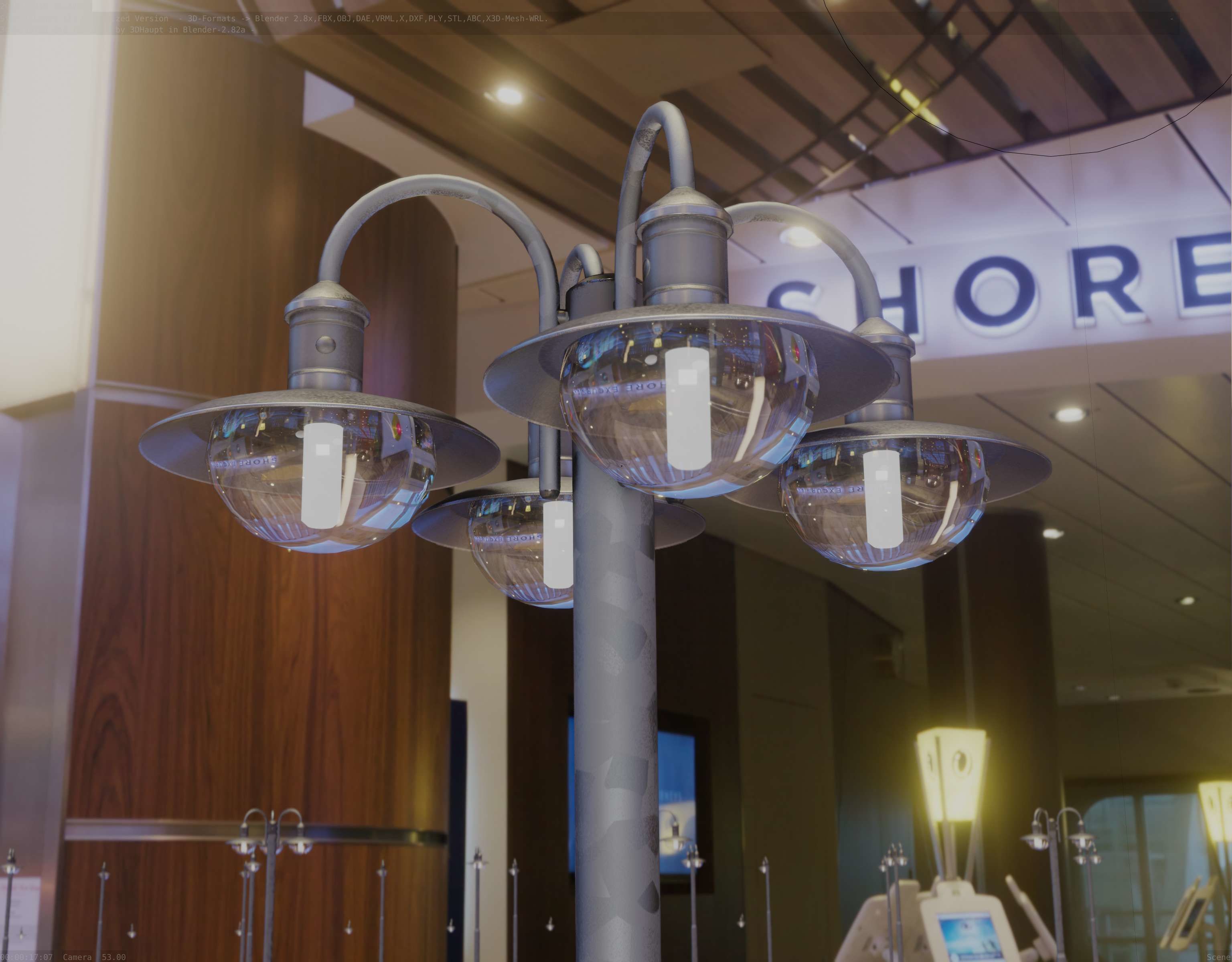 Street Light -7- Galvanized Version -4 Lamps- Low-poly 3D model_2