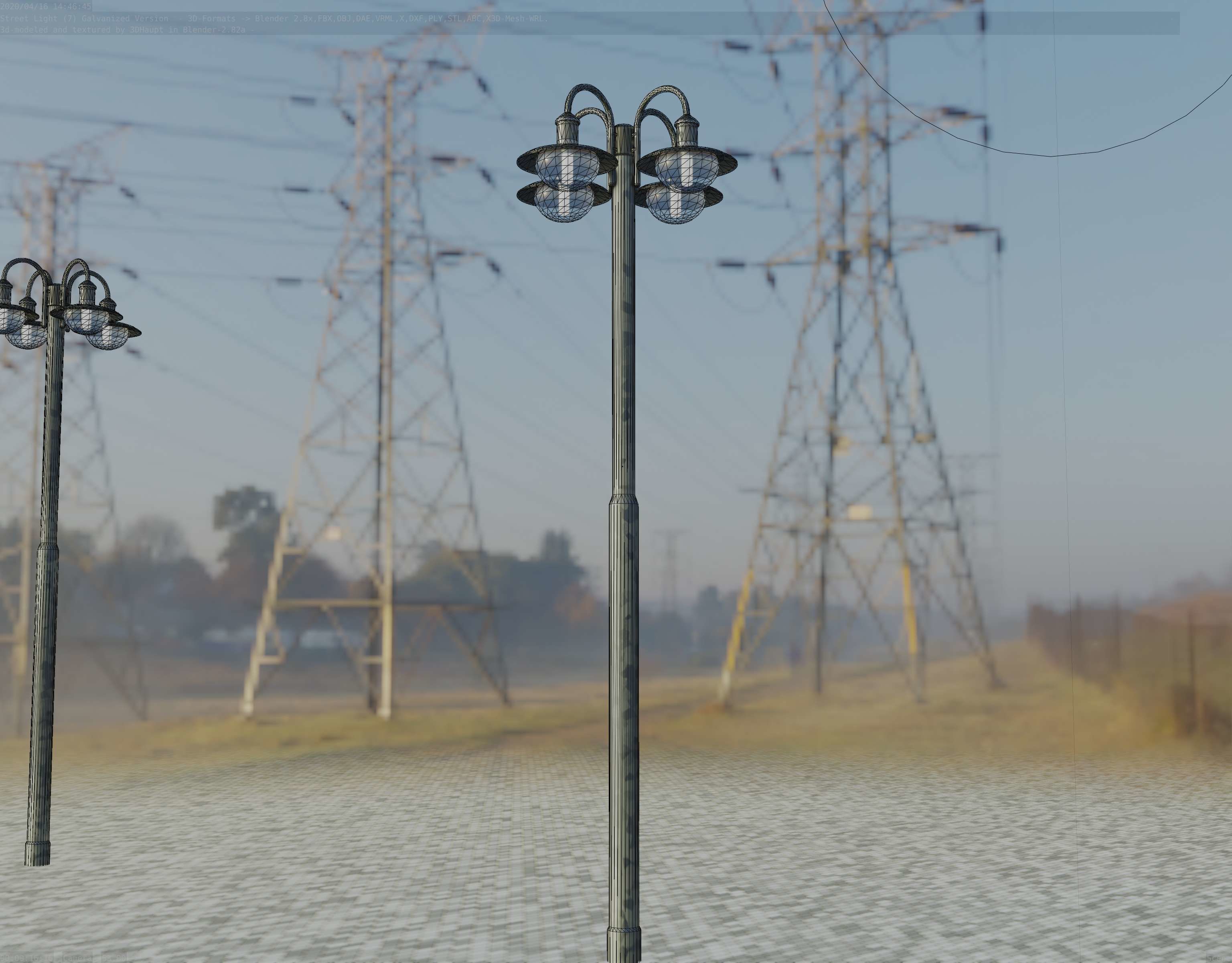 Street Light -7- Galvanized Version -4 Lamps- Low-poly 3D model_1