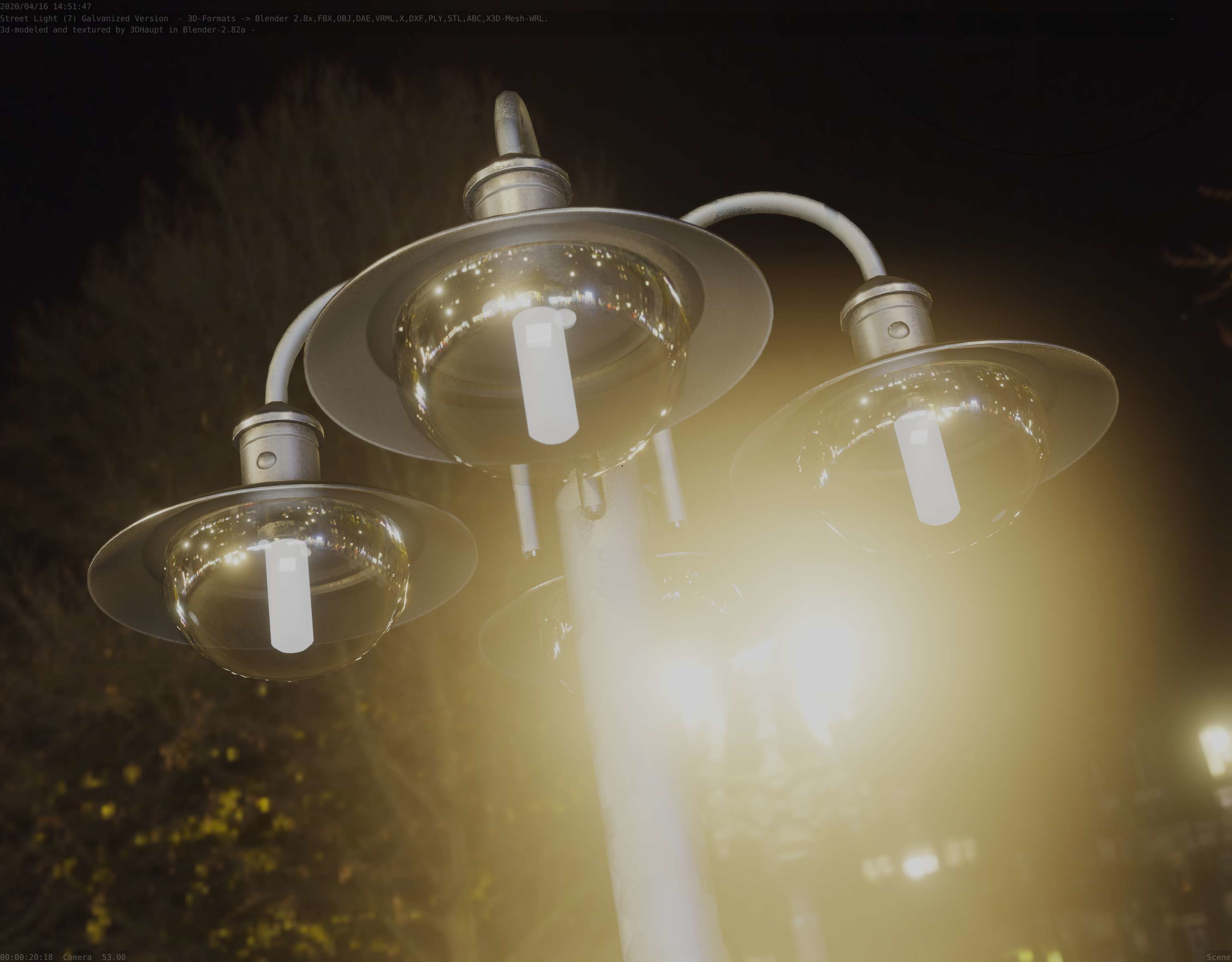 Street Light -7- Galvanized Version -4 Lamps- Low-poly 3D model_98