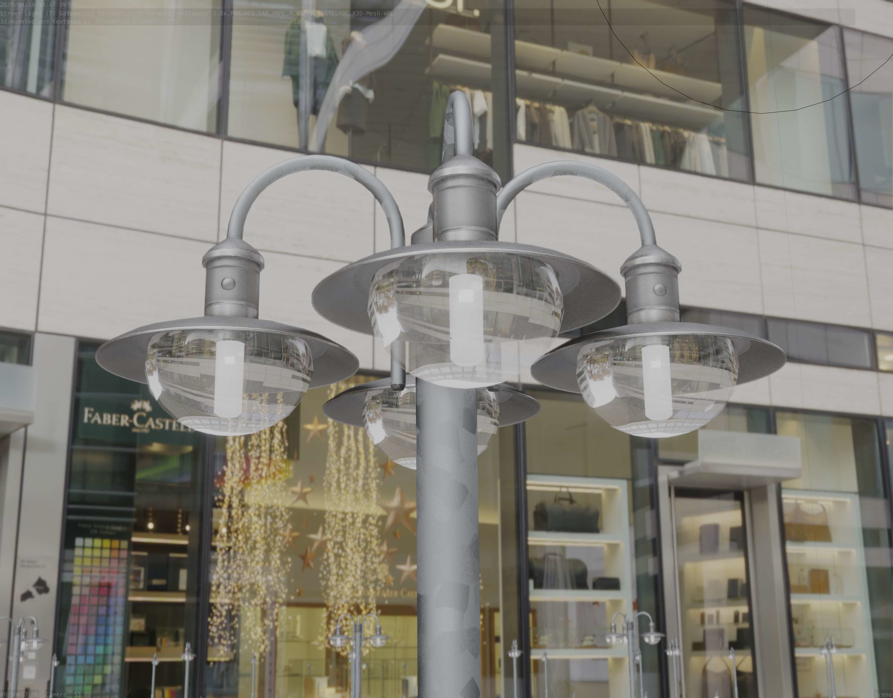 Street Light -7- Galvanized Version -4 Lamps- Low-poly 3D model_3