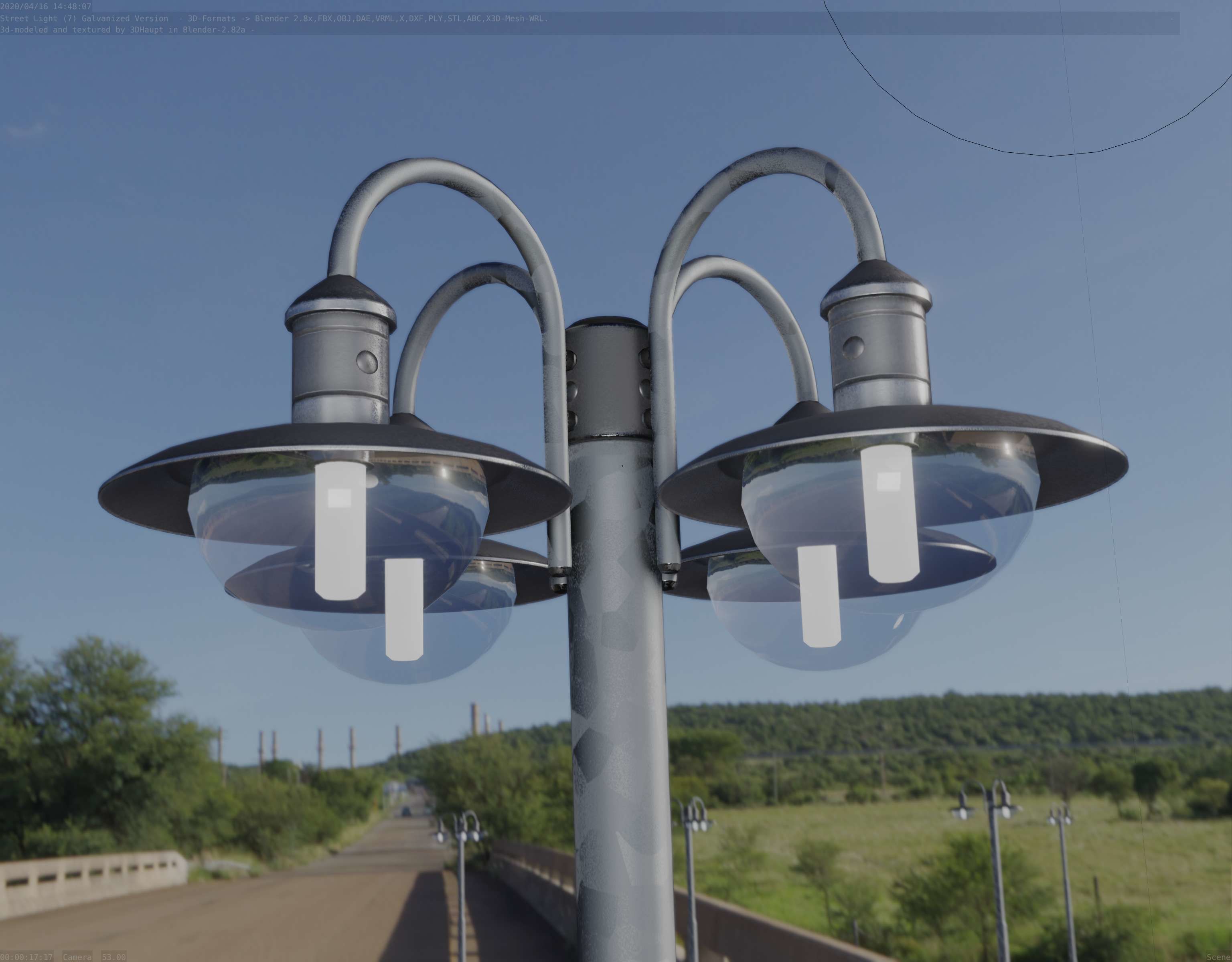Street Light -7- Galvanized Version -4 Lamps- Low-poly 3D model_12