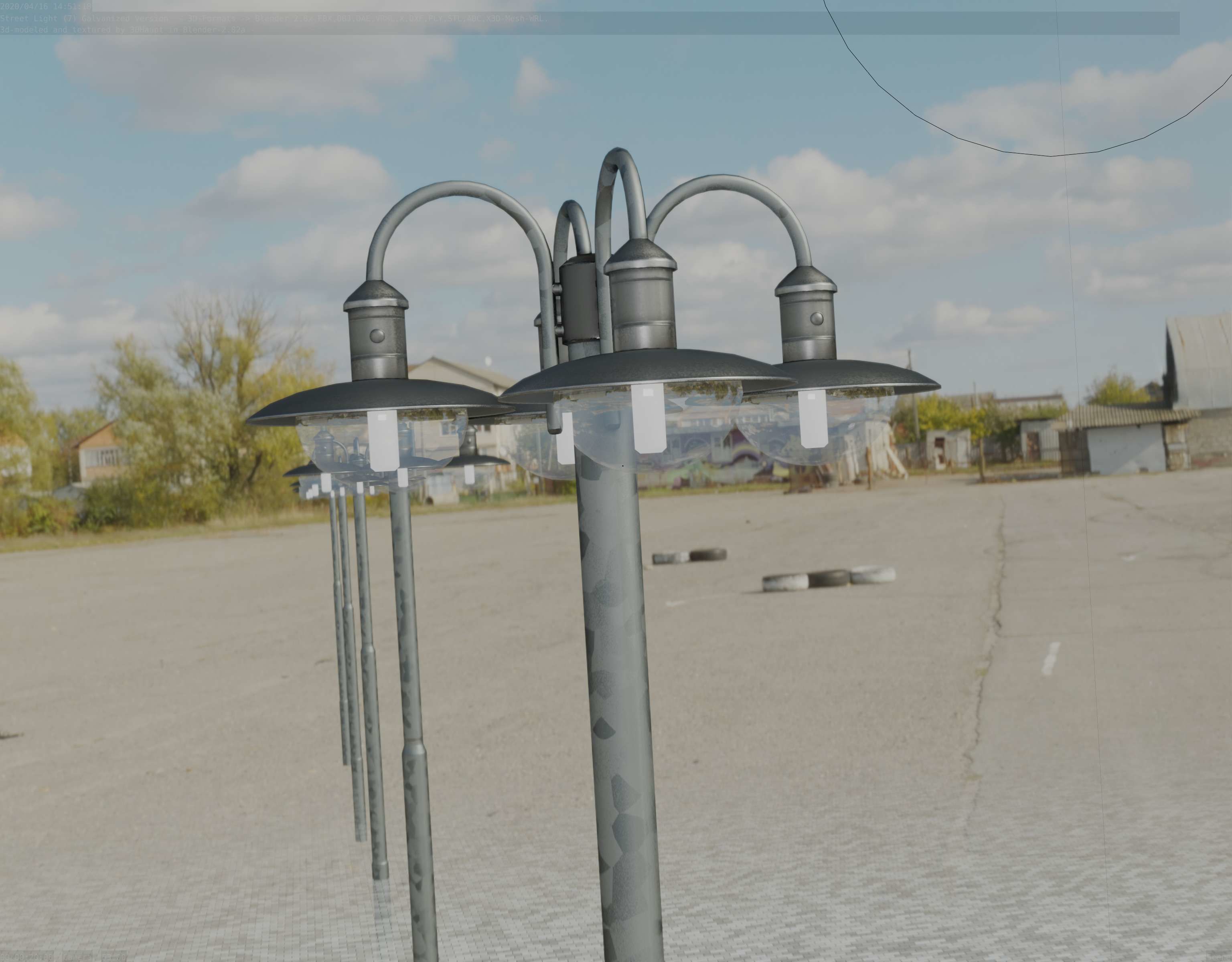 Street Light -7- Galvanized Version -4 Lamps- Low-poly 3D model_88