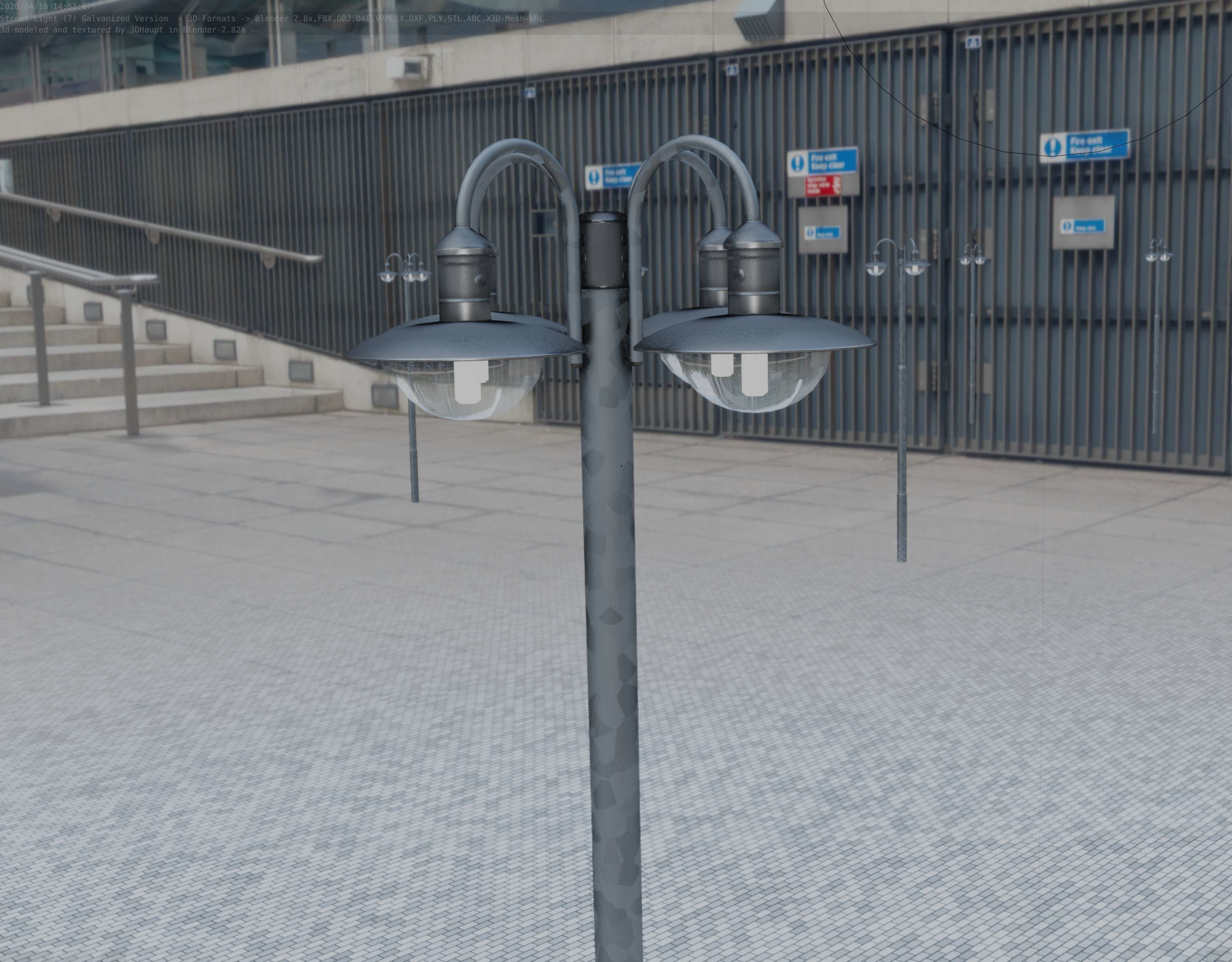 Street Light -7- Galvanized Version -4 Lamps- Low-poly 3D model_84