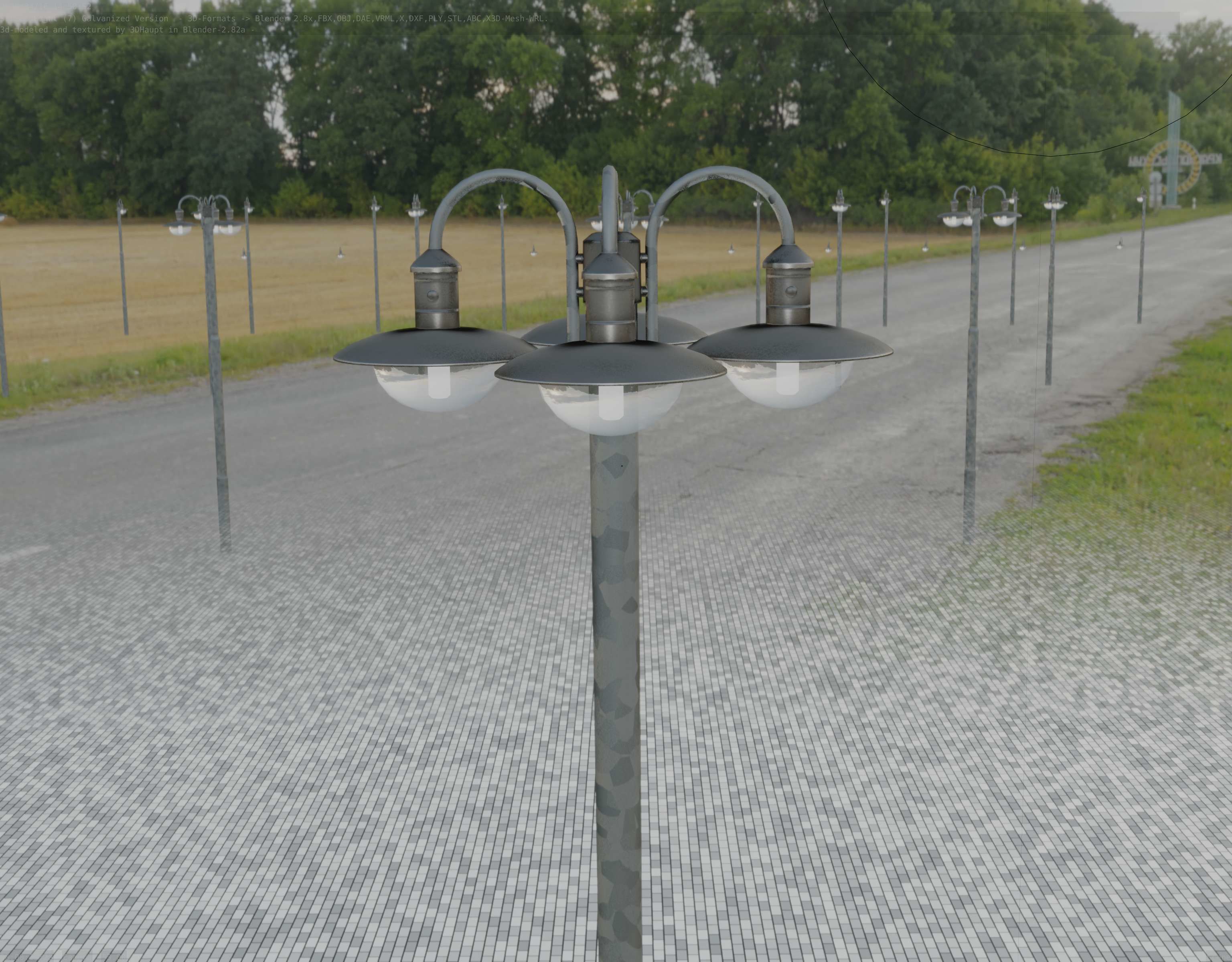 Street Light -7- Galvanized Version -4 Lamps- Low-poly 3D model_79