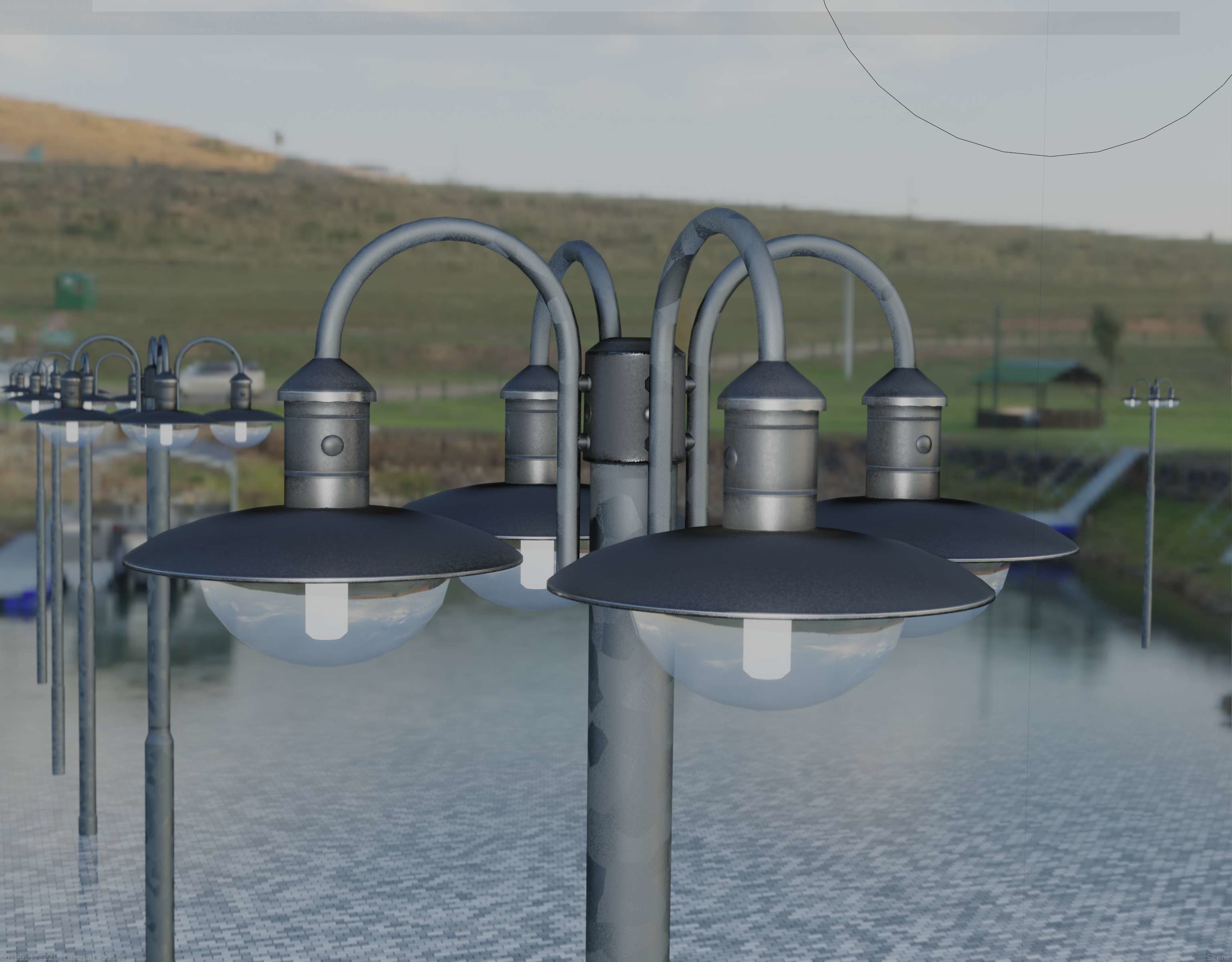 Street Light -7- Galvanized Version -4 Lamps- Low-poly 3D model_17