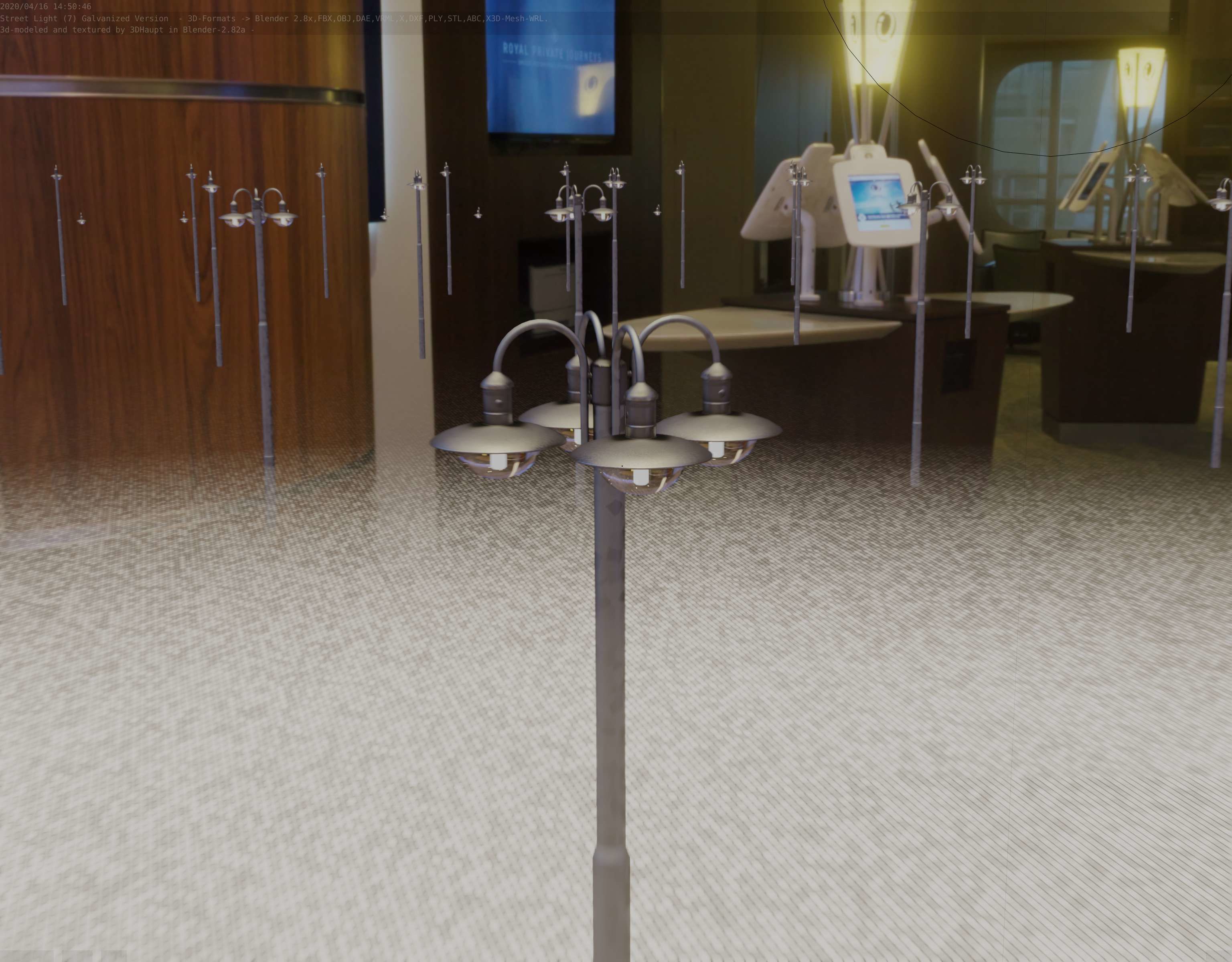 Street Light -7- Galvanized Version -4 Lamps- Low-poly 3D model_77