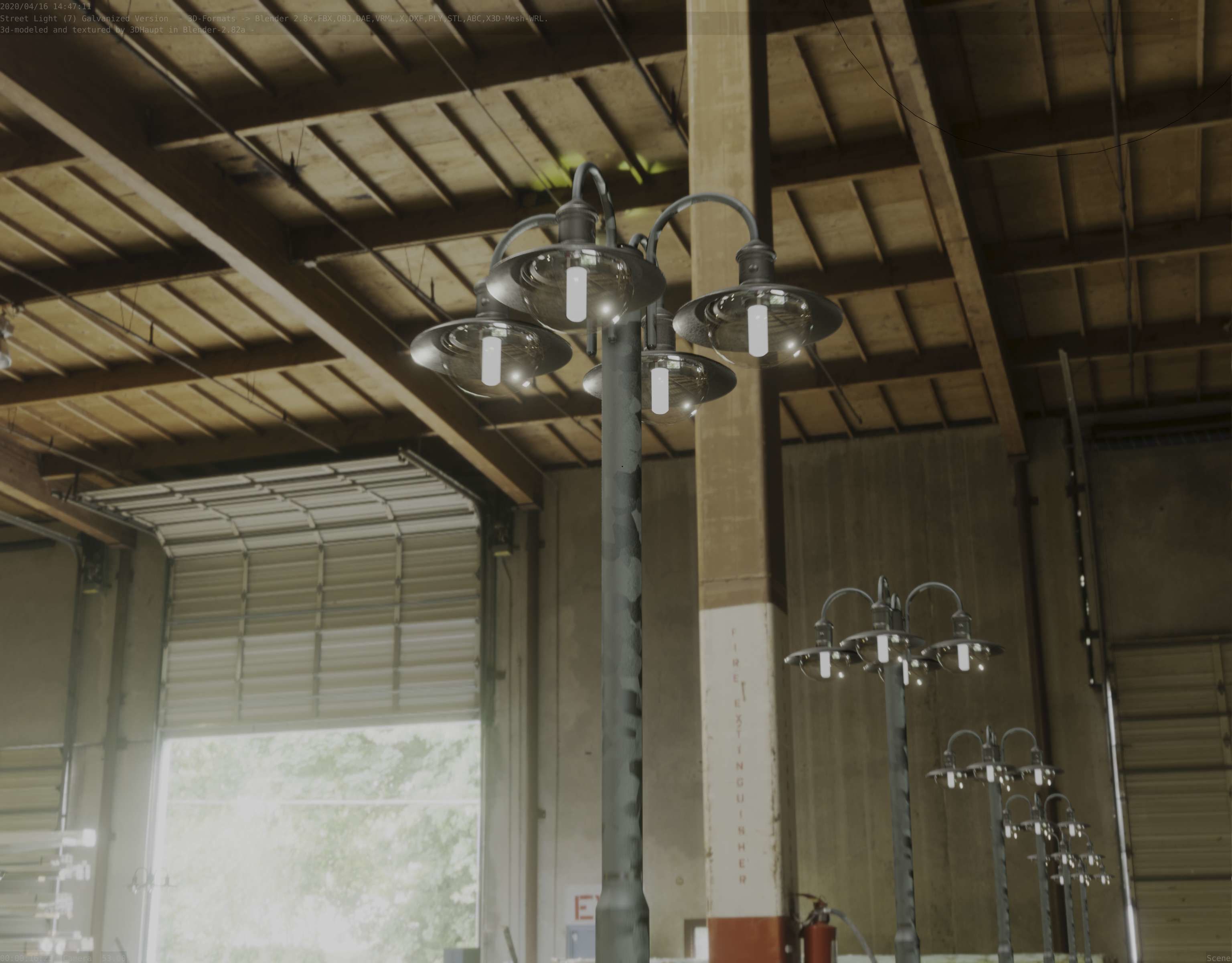 Street Light -7- Galvanized Version -4 Lamps- Low-poly 3D model_40