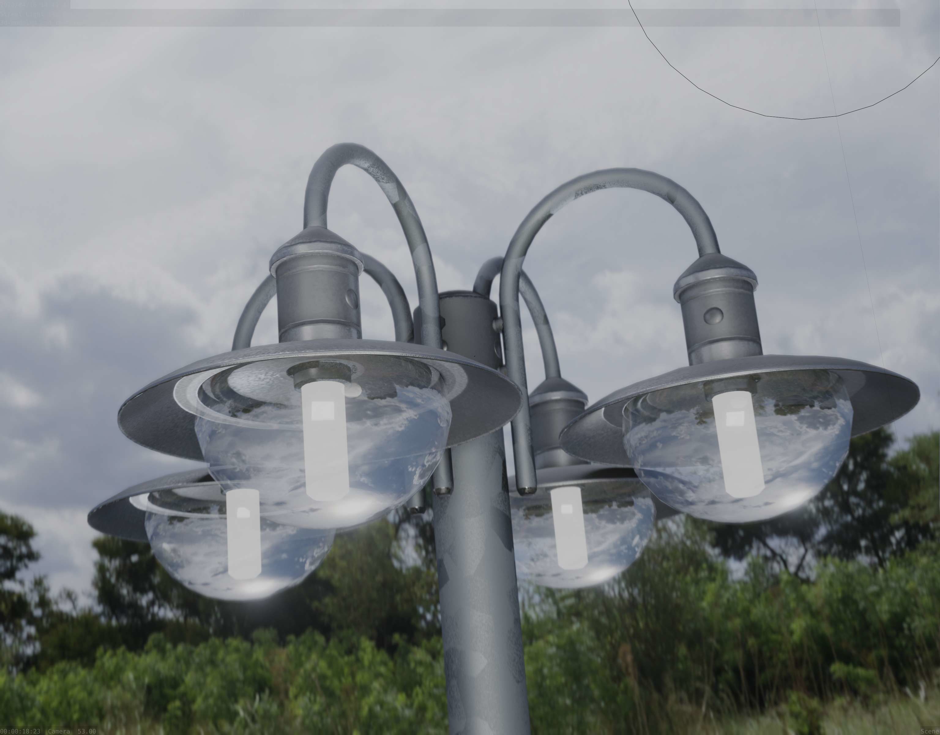 Street Light -7- Galvanized Version -4 Lamps- Low-poly 3D model_55