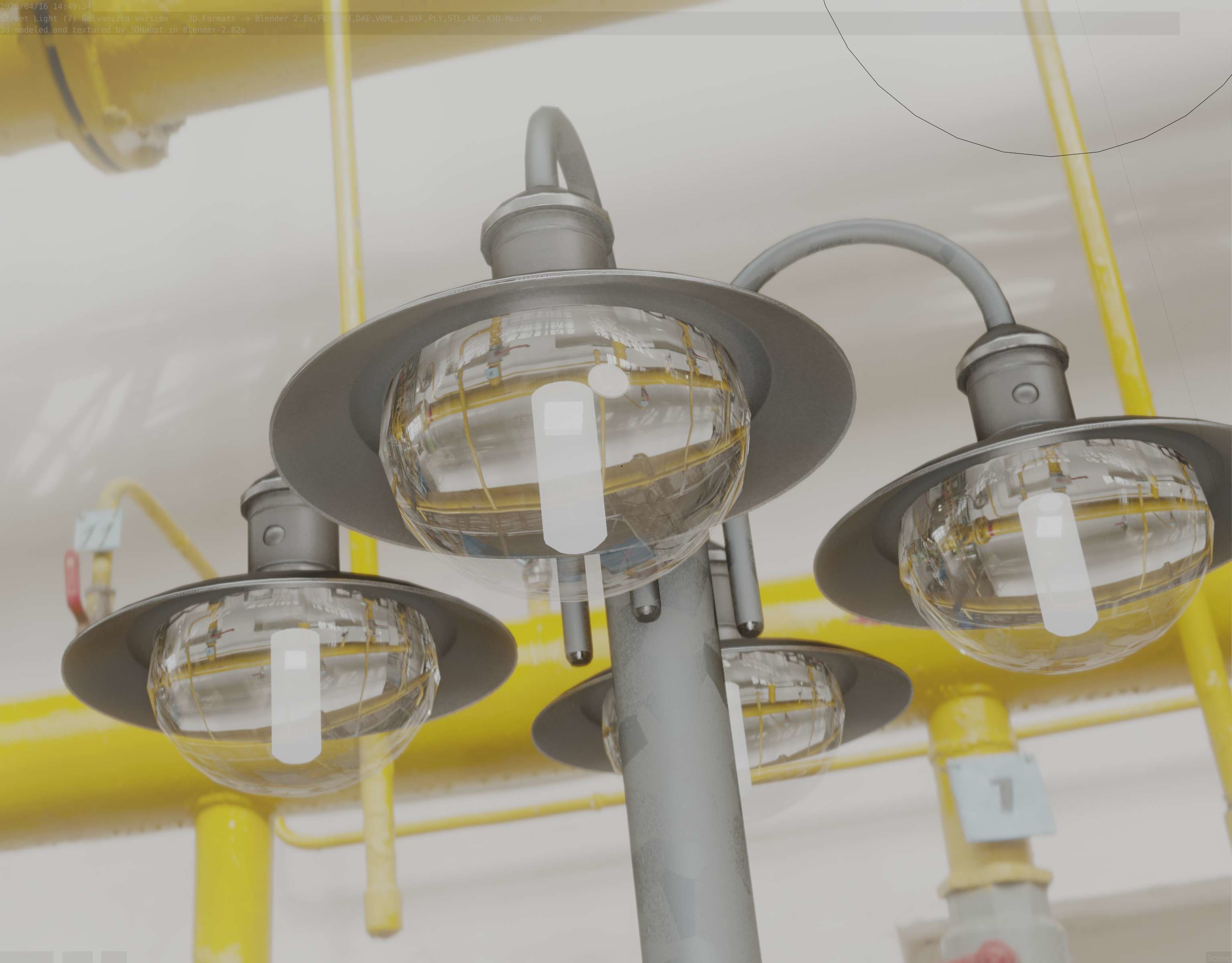 Street Light -7- Galvanized Version -4 Lamps- Low-poly 3D model_52