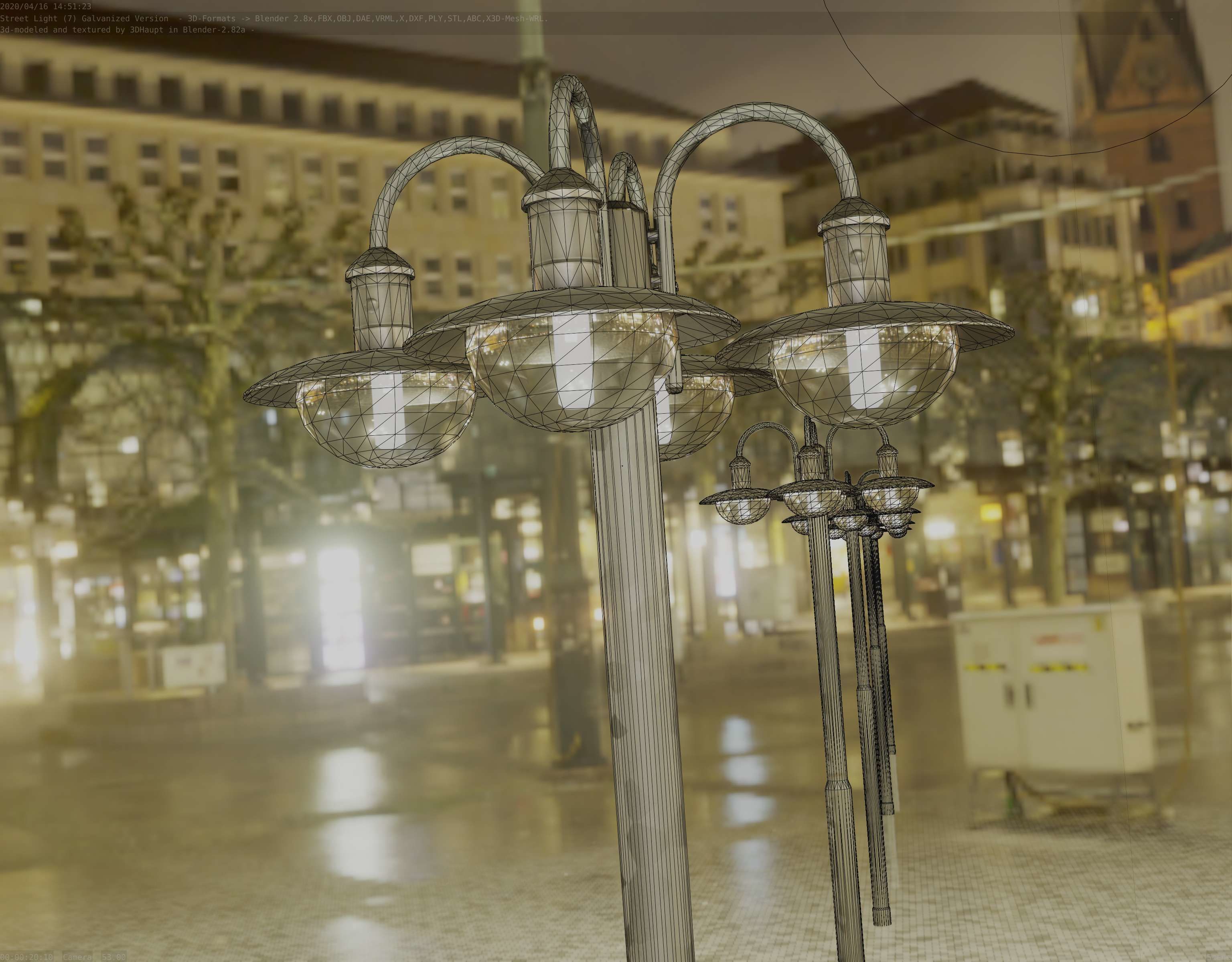Street Light -7- Galvanized Version -4 Lamps- Low-poly 3D model_90