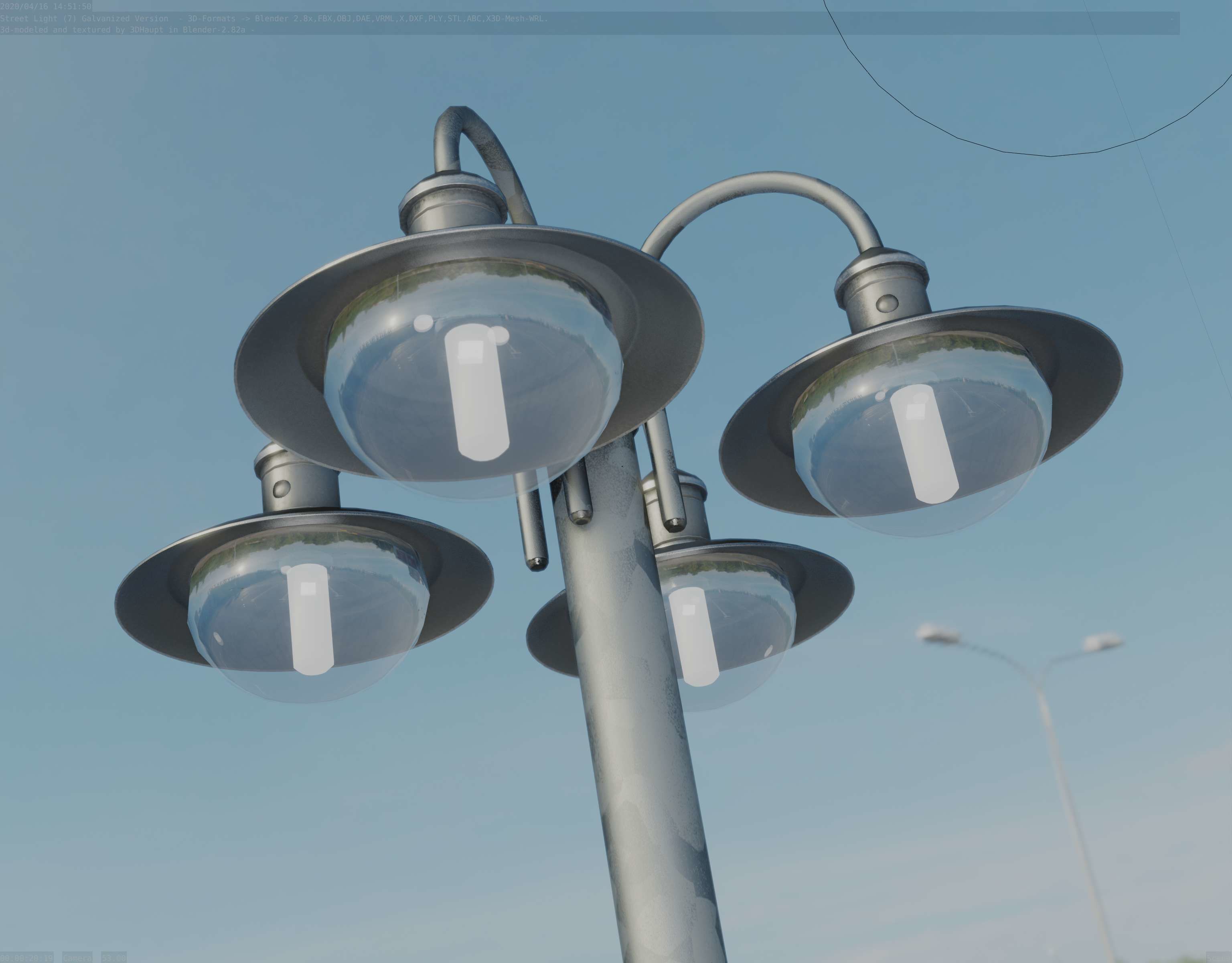 Street Light -7- Galvanized Version -4 Lamps- Low-poly 3D model_99